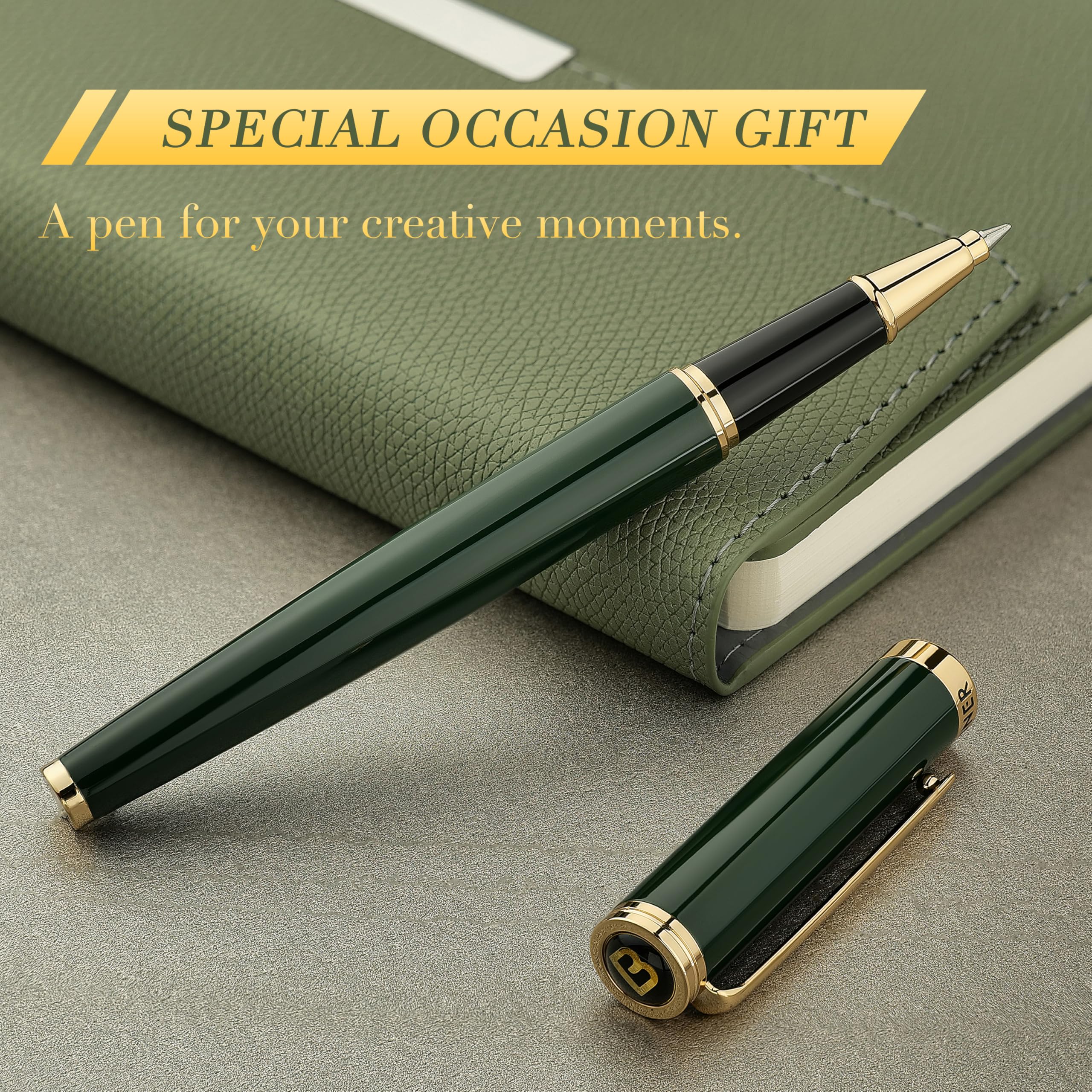 BEILUNER Luxury Rollerball Pen,24K Gold Trim,Noble and Elegant Designs,Schneider Ink Refill, Best Roller Ball Pen Gift Set for Men & Women, Professional, Executive Office, Nice Pens