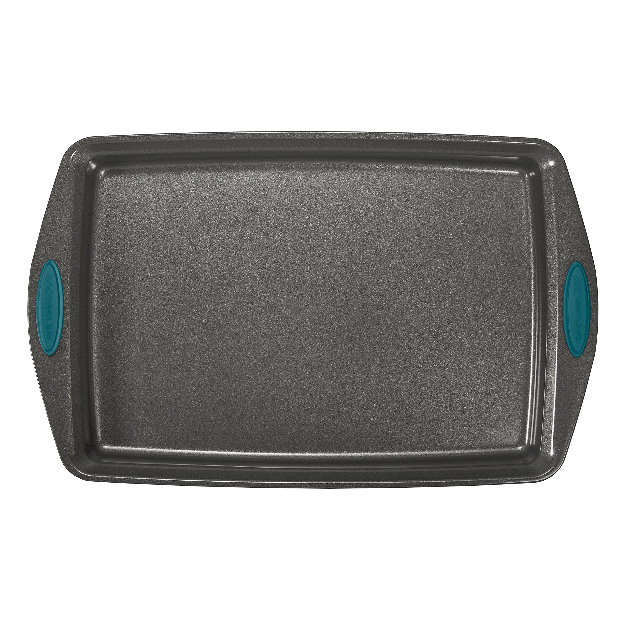 Rachael Ray Cucina Bakeware Set Includes Nonstick Cake Cookie Baking Sheet and Muffin Cupcake Pan, 4 Piece, Latte Brown with Agave Blue Grips