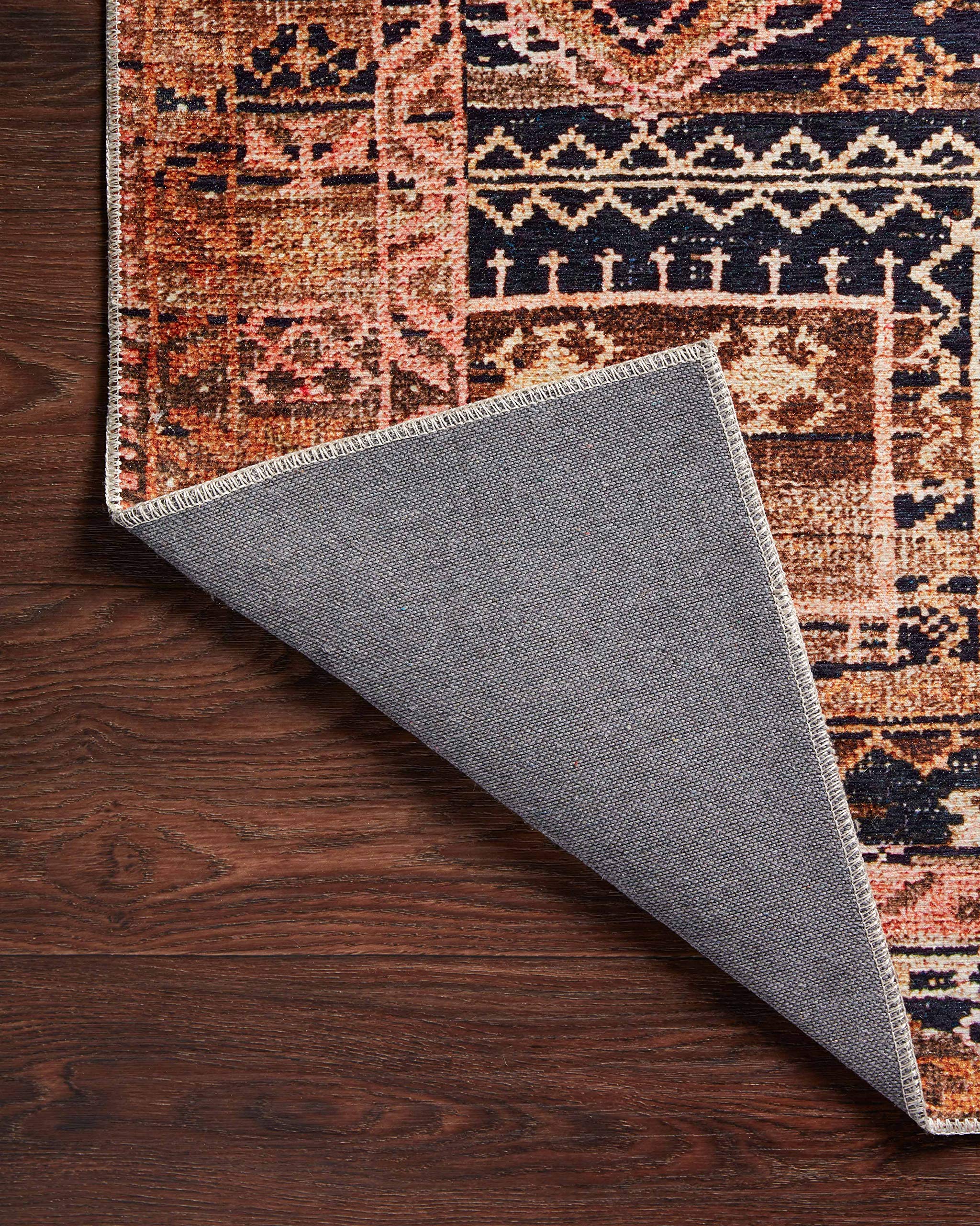 Loloi Layla Collection LAY-07 Blue/Tangerine 2'-3" x 3'-9" .13" Thick Accent Rug, Soft, Durable, Vintage Inspired, Distressed, Low Pile, Non-Shedding, Easy Clean, Printed, Living Room Rug