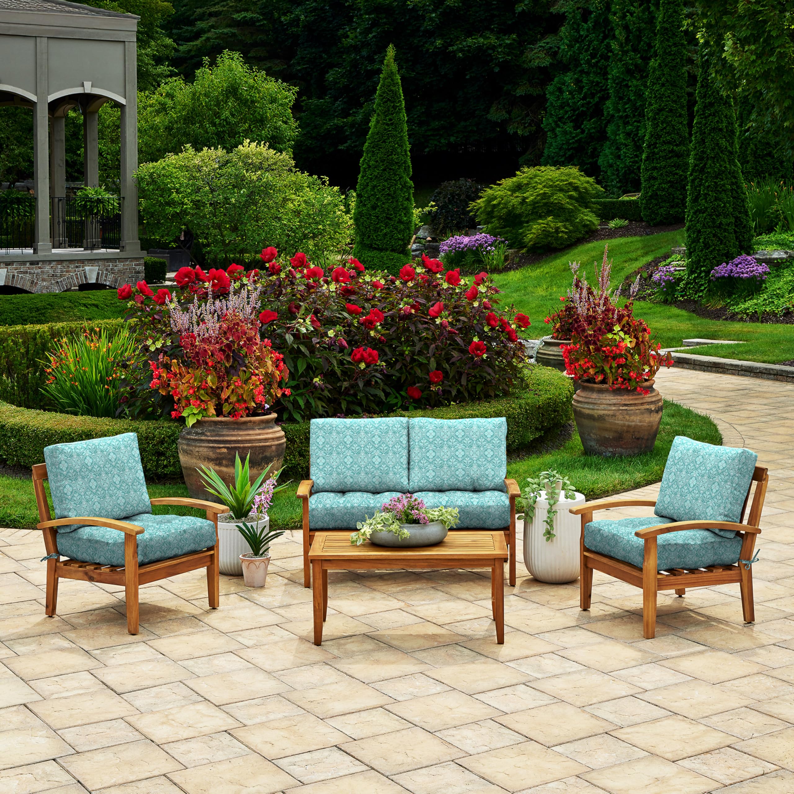 Arden Outdoor Plush Modern Tufted Blowfill Deep Seat Set, 24 x 24, Water Repellent, Fade Resistant, Deep Seat Bottom and Back Cushion for Chair and Sofa, Alana Tile