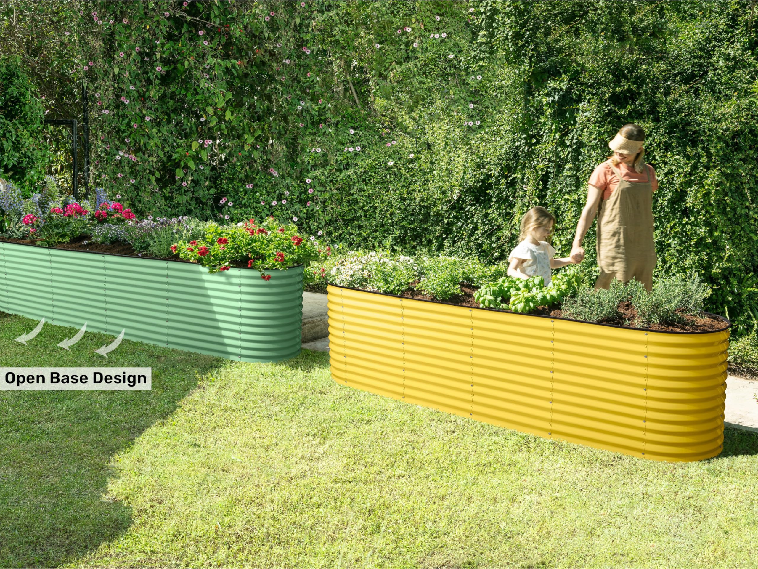 9-in-1 Galvanized Steel Raised Garden Bed // 8×2×1.5 ft Modular Planter for Gardening, Vegetables, Flowers // 18" Tall Metal Raised Garden Beds Outdoor (Dark Green) // Patented Design Planter Box