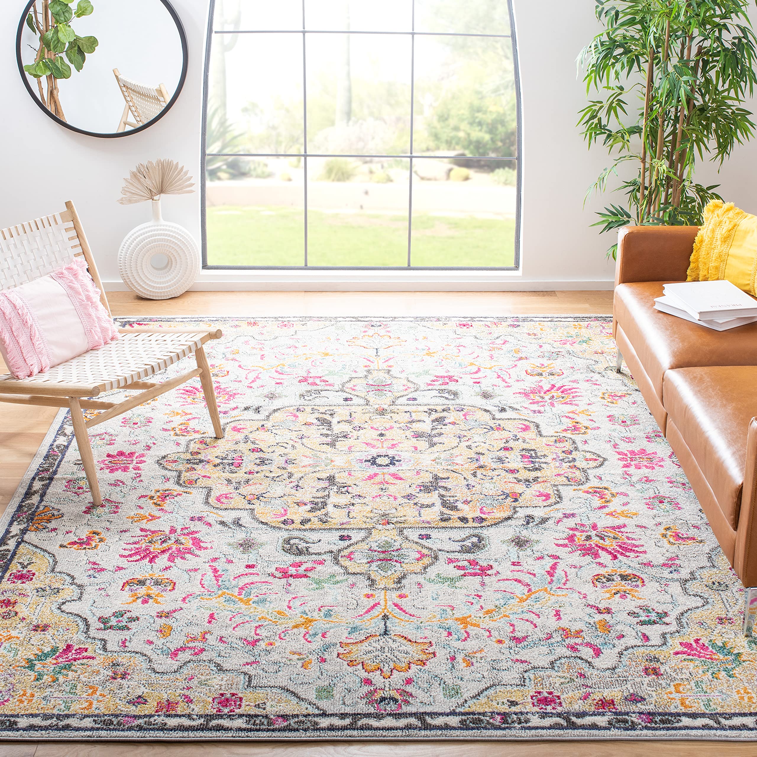 SAFAVIEH Madison Collection Accent Rug - 2'2" x 4', Beige & Black, Medallion Distressed Design, Non-Shedding & Easy Care, Ideal for High Traffic Areas in Entryway, Living Room, Bedroom (MAD447B)