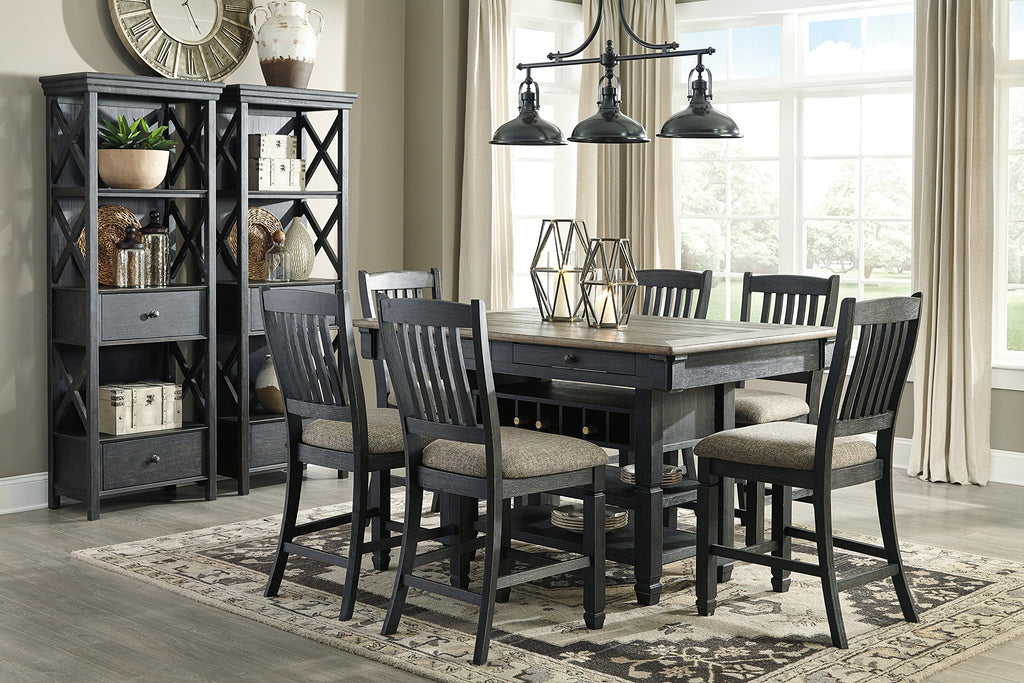 Signature Design by Ashley Tyler Creek Farmhouse 24.38" Counter Height Upholstered Barstool, Set of 2, Almost Black