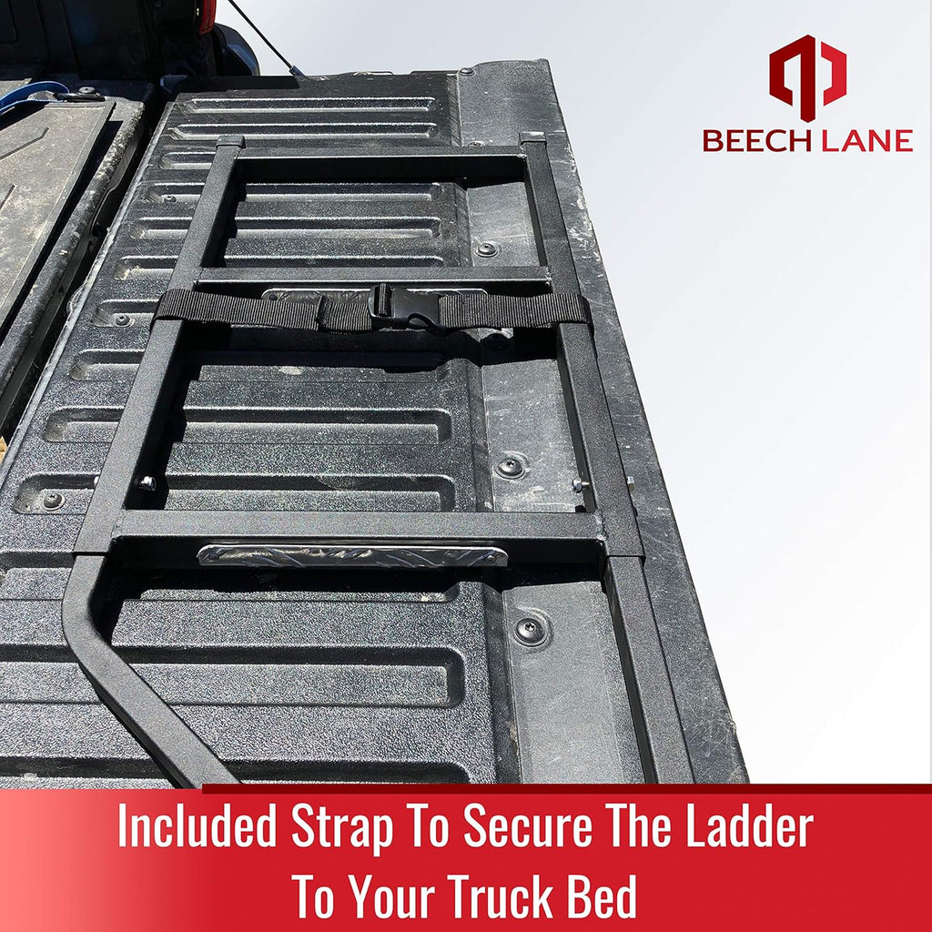 Beech Lane Pickup Truck Tailgate Ladder - Universal Fit, Stainless Steel Self Drilling Hex Screws for Easy Install, Durable Aluminum Step Grip Plates, and Sturdy Rubber Ladder Feet