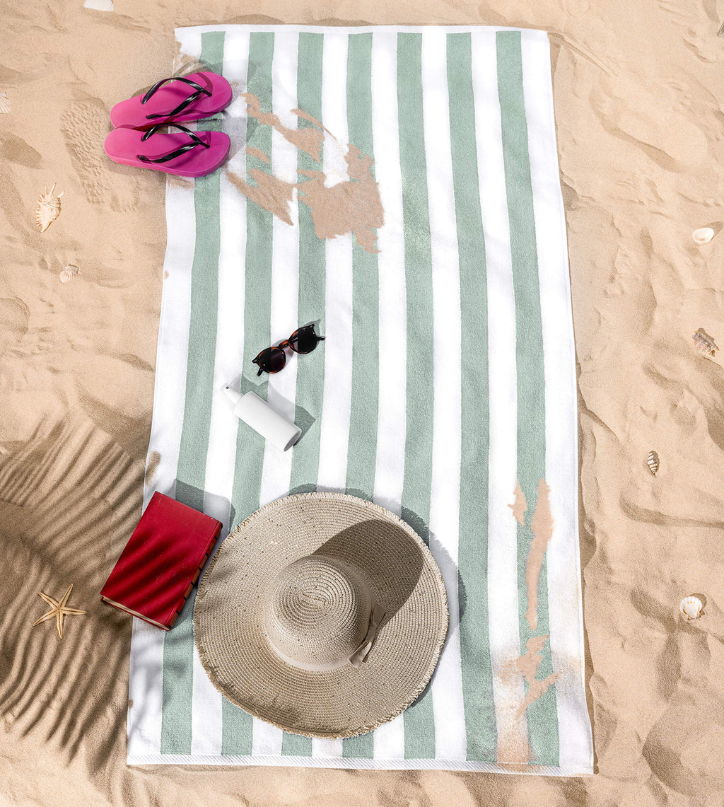 American Soft Linen Cabana Striped Beach Towels, 30x60 inch 4 Piece Oversize Pool Towels, Quick Drying Sand Free Swim Towels, Beige