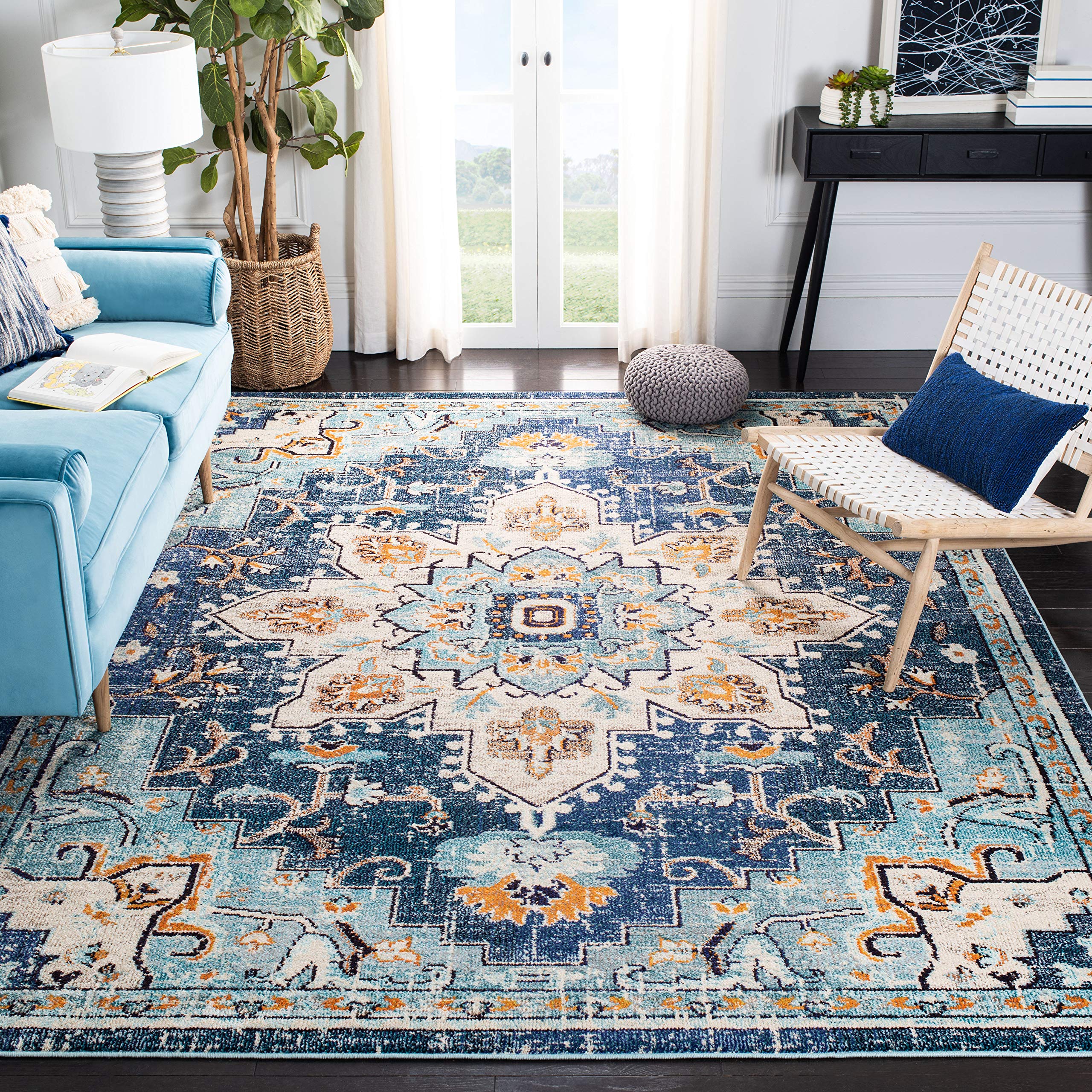 SAFAVIEH Madison Collection Area Rug - 2'2" x 4', Beige & Orange, Boho Chic Distressed Medallion Design, Non-Shedding & Easy to Clean, Ideal for Living Room, Bedroom, Dining Space (MAD473E)