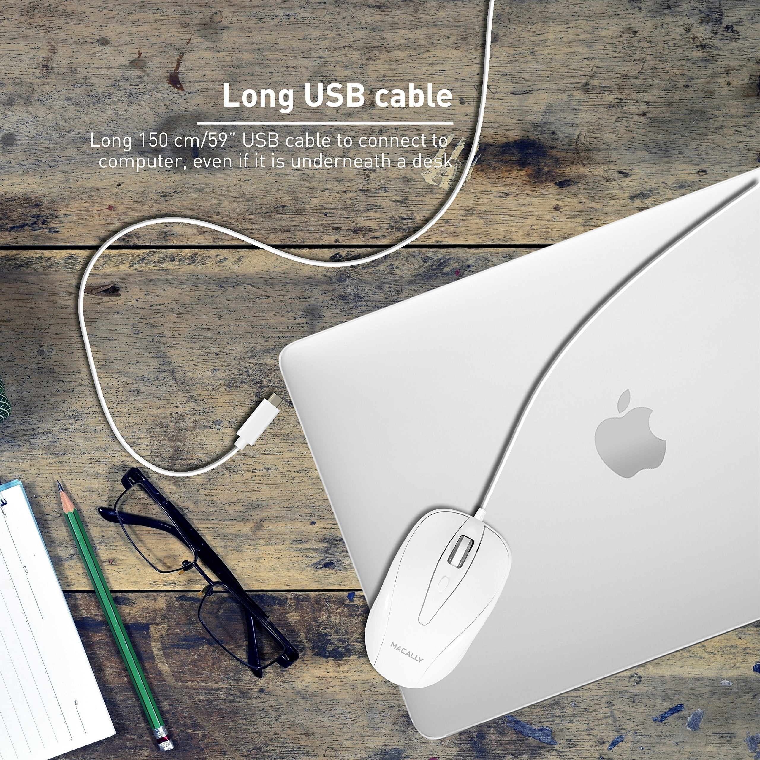 Macally Wired USB C Mouse for Mac and PC - Slim, Quiet, and Reliable - Type C Mouse for MacBook Pro/Air, iMac, Apple iPad, Laptop, Computer Desktop with 3 Button, Scroll Wheel, USBC, and 4 DPI Mode