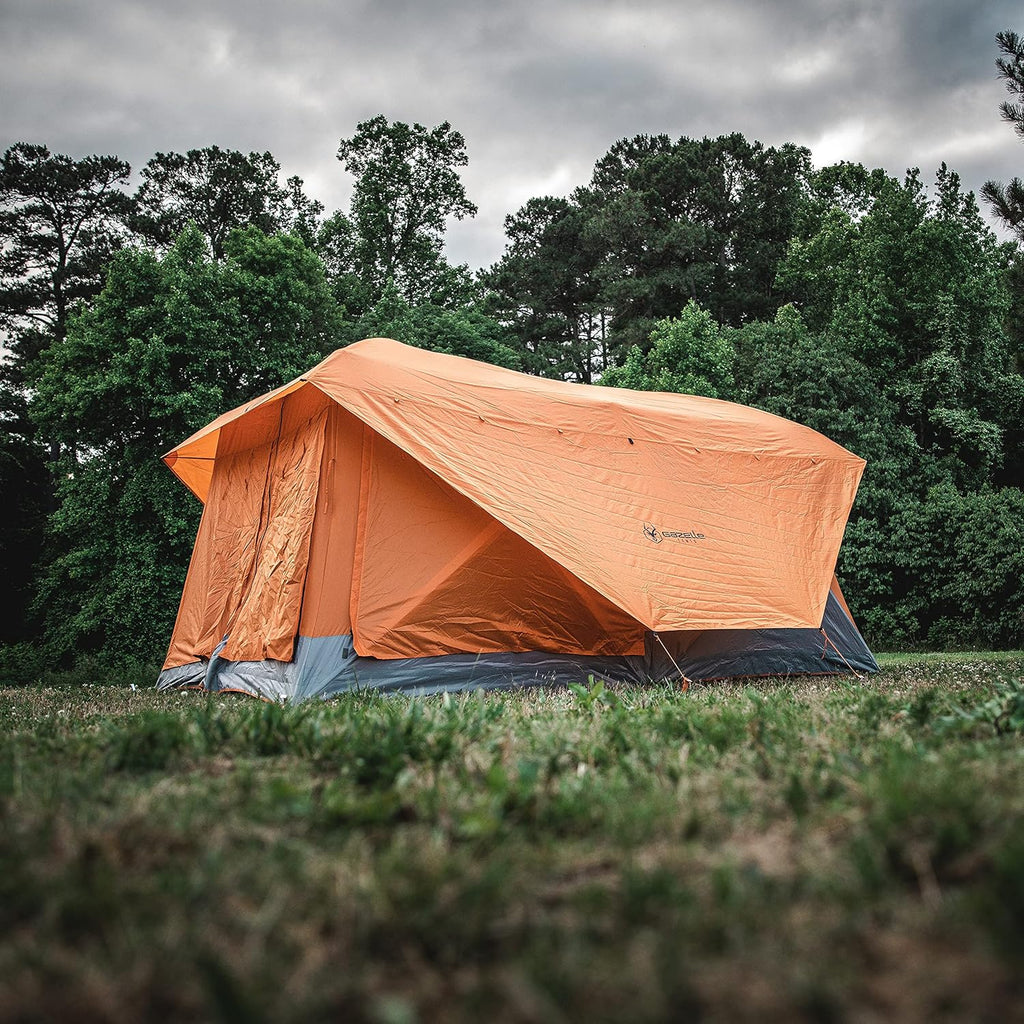 Gazelle T4 Plus Extra Large 4 to 8 Person Portable Pop Up Outdoor Shelter Camping Hub Tent with Rain Fly & Extended Screened in Sun Room, Orange