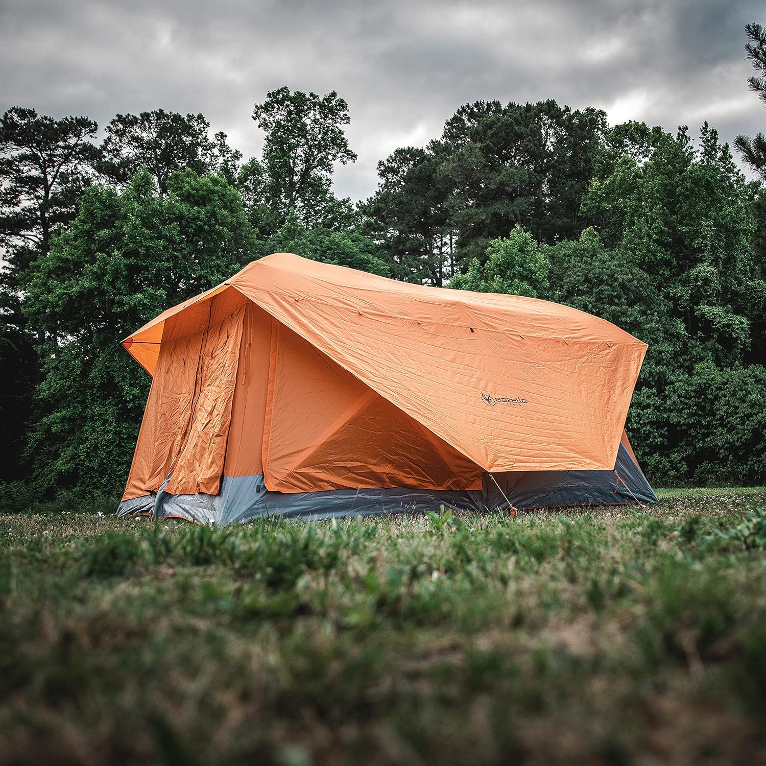 Gazelle T4 Plus Extra Large 4 to 8 Person Portable Pop Up Outdoor Shelter Camping Hub Tent with Rain Fly & Extended Screened in Sun Room, Orange