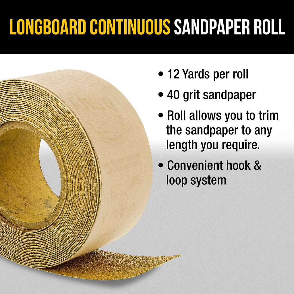 Dura-Gold Premium - 40 Grit Gold - Hook & Loop Backing Longboard Continuous Sandpaper Roll, 2-3/4" Wide, 12 Yards Long - For Automotive & Woodworking Air File Long Board Sanders, Hand Sanding Blocks