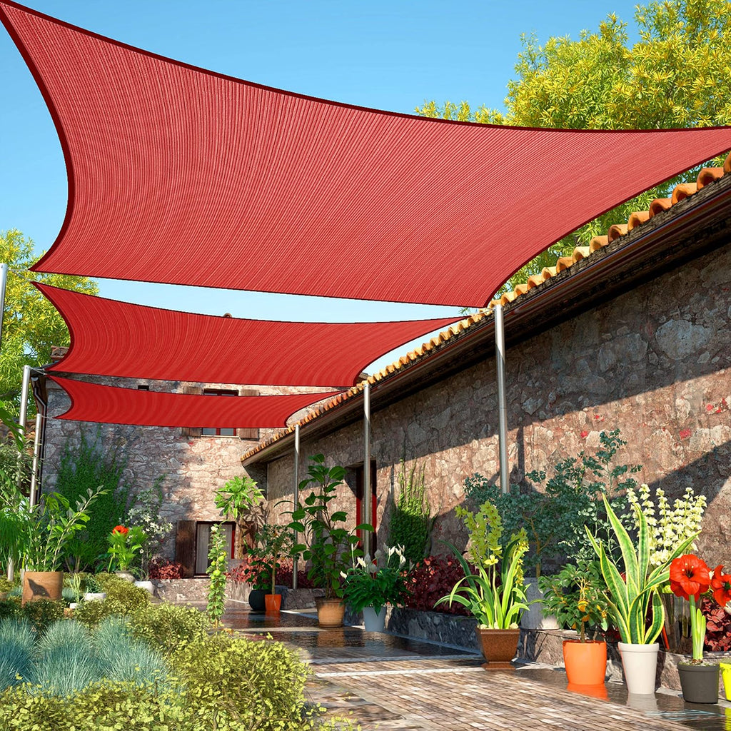 ShadeMart 8' x 10' Red Sun Shade Sail Rectangle Canopy Fabric Cloth Screen SMSL, Water and Air Permeable & UV Resistant, Heavy Duty, Carport Patio Outdoor - (We Customize Size)
