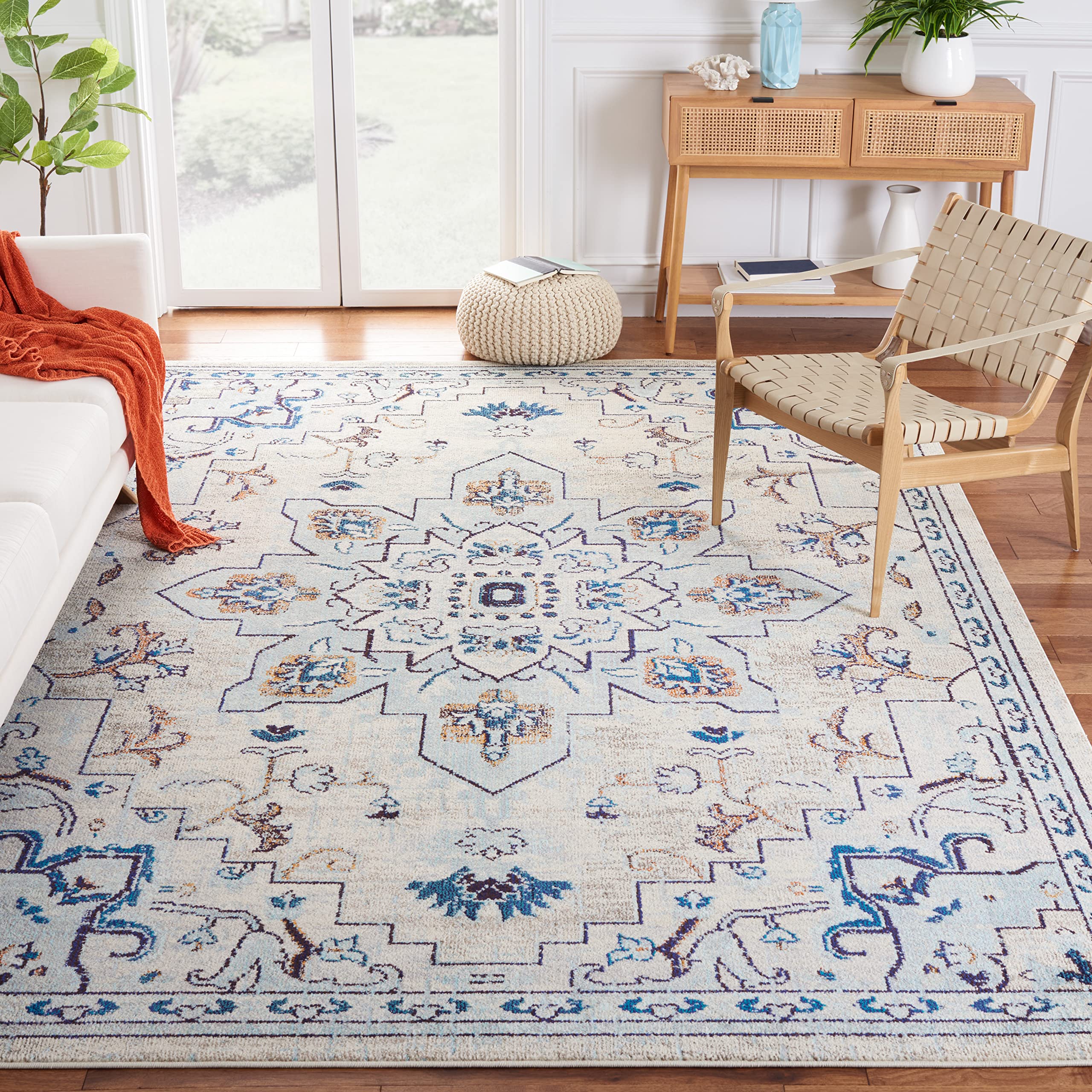 SAFAVIEH Madison Collection Area Rug - 2'2" x 4', Beige & Orange, Boho Chic Distressed Medallion Design, Non-Shedding & Easy to Clean, Ideal for Living Room, Bedroom, Dining Space (MAD473E)