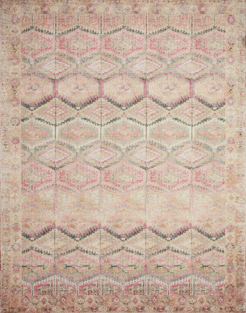 Loloi Layla Collection LAY-07 Blue/Tangerine 2'-3" x 3'-9" .13" Thick Accent Rug, Soft, Durable, Vintage Inspired, Distressed, Low Pile, Non-Shedding, Easy Clean, Printed, Living Room Rug