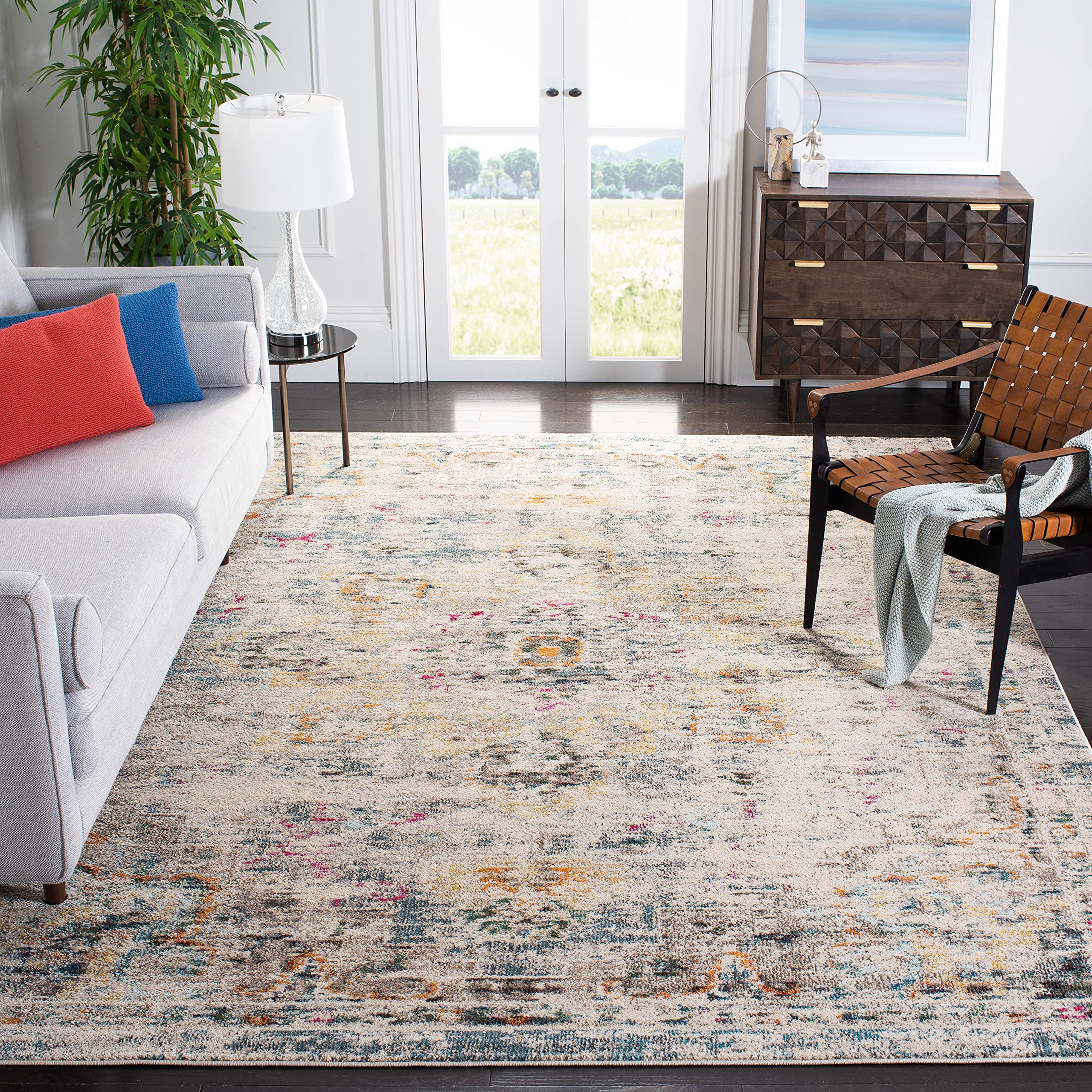 SAFAVIEH Madison Collection Area Rug - 2'2" x 4', Beige & Orange, Boho Chic Distressed Medallion Design, Non-Shedding & Easy to Clean, Ideal for Living Room, Bedroom, Dining Space (MAD473E)