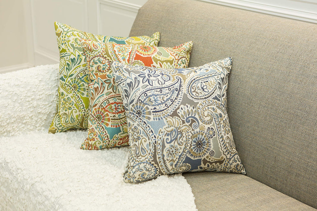 Mika Home Pack of 2 Decorative Pillow Covers Throw Pillow Cases,Paisley Pattern,18X18 Inches,Blue Brown Cream Multicolor