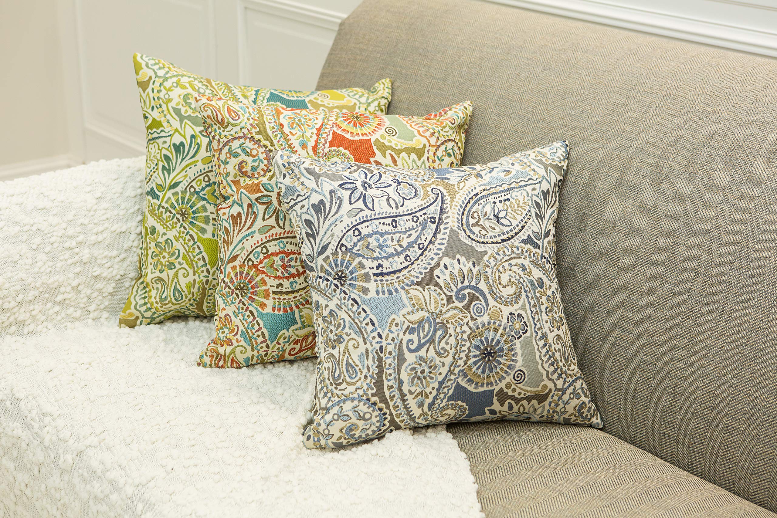 Mika Home Pack of 2 Decorative Pillow Covers Throw Pillow Cases,Paisley Pattern,18X18 Inches,Blue Brown Cream Multicolor