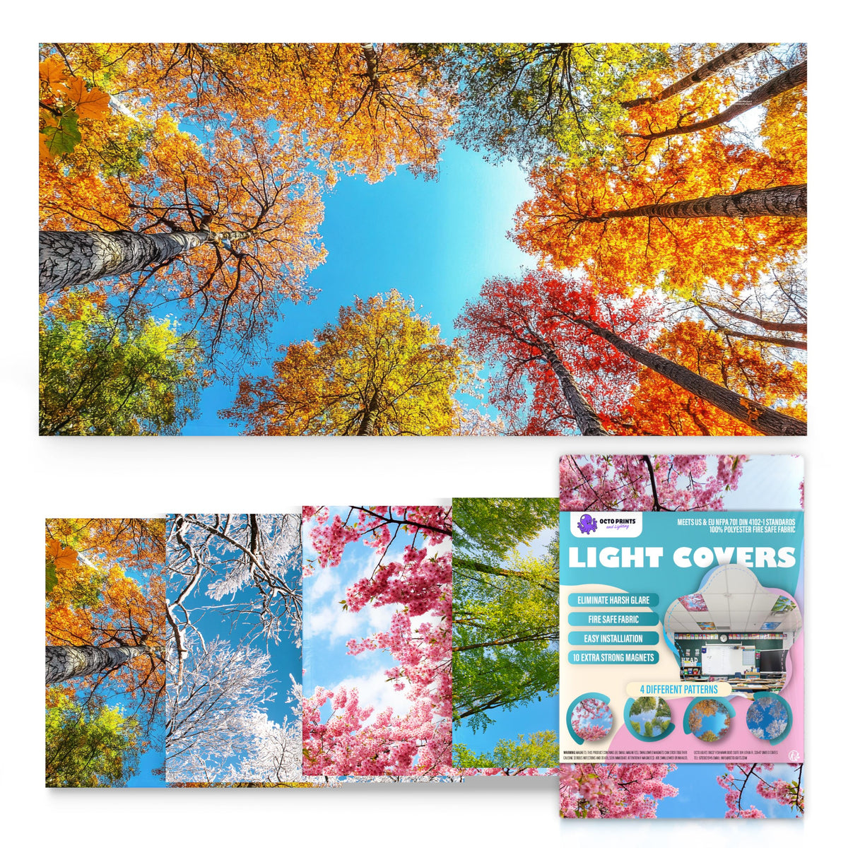Fluorescent Light Covers for Ceiling Lights - 4 Seasons Magnetic Cover for Fluorescent Or LED Fixture - Must Haves Teacher Supplies - Classroom, Home, Office Cubicle Decor - Filters Overhead Lighting
