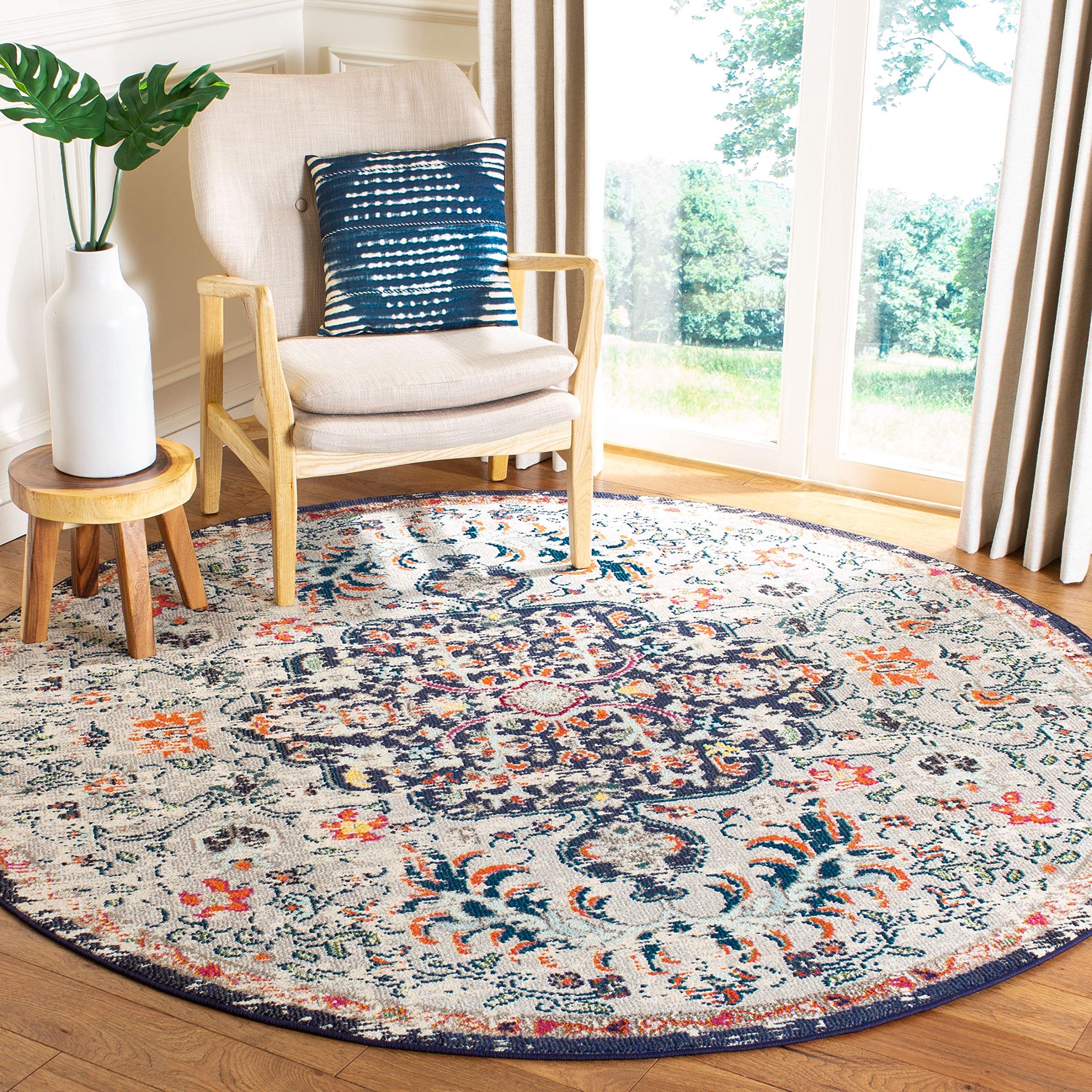SAFAVIEH Madison Collection Accent Rug - 2'2" x 4', Beige & Black, Medallion Distressed Design, Non-Shedding & Easy Care, Ideal for High Traffic Areas in Entryway, Living Room, Bedroom (MAD447B)