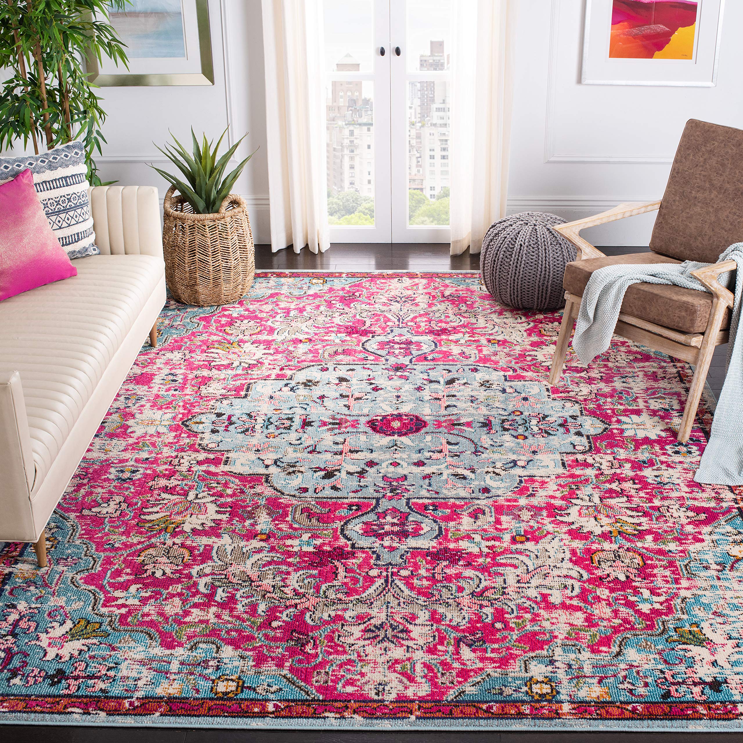 SAFAVIEH Madison Collection Accent Rug - 2'2" x 4', Beige & Black, Medallion Distressed Design, Non-Shedding & Easy Care, Ideal for High Traffic Areas in Entryway, Living Room, Bedroom (MAD447B)