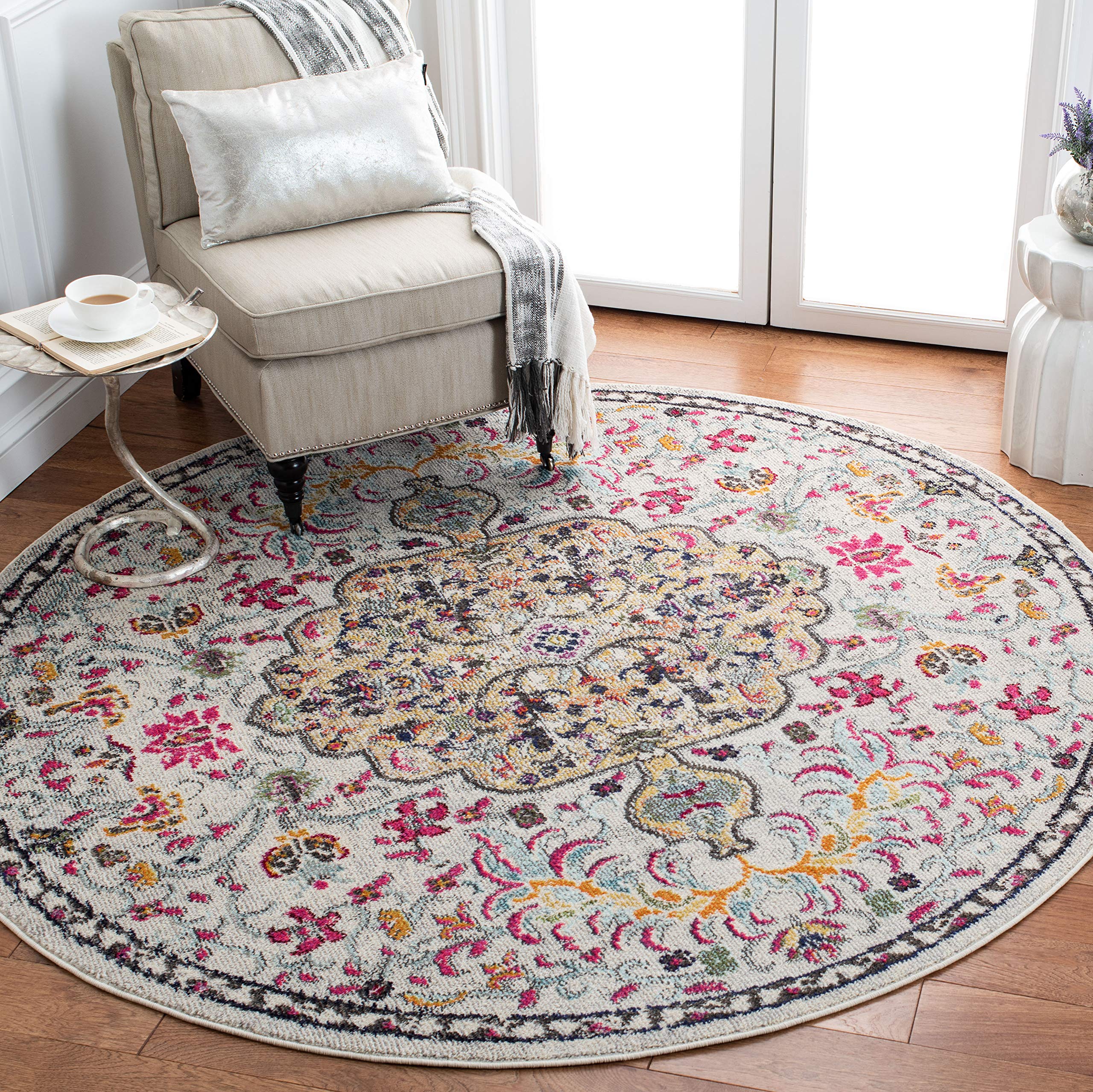 SAFAVIEH Madison Collection Accent Rug - 2'2" x 4', Beige & Black, Medallion Distressed Design, Non-Shedding & Easy Care, Ideal for High Traffic Areas in Entryway, Living Room, Bedroom (MAD447B)