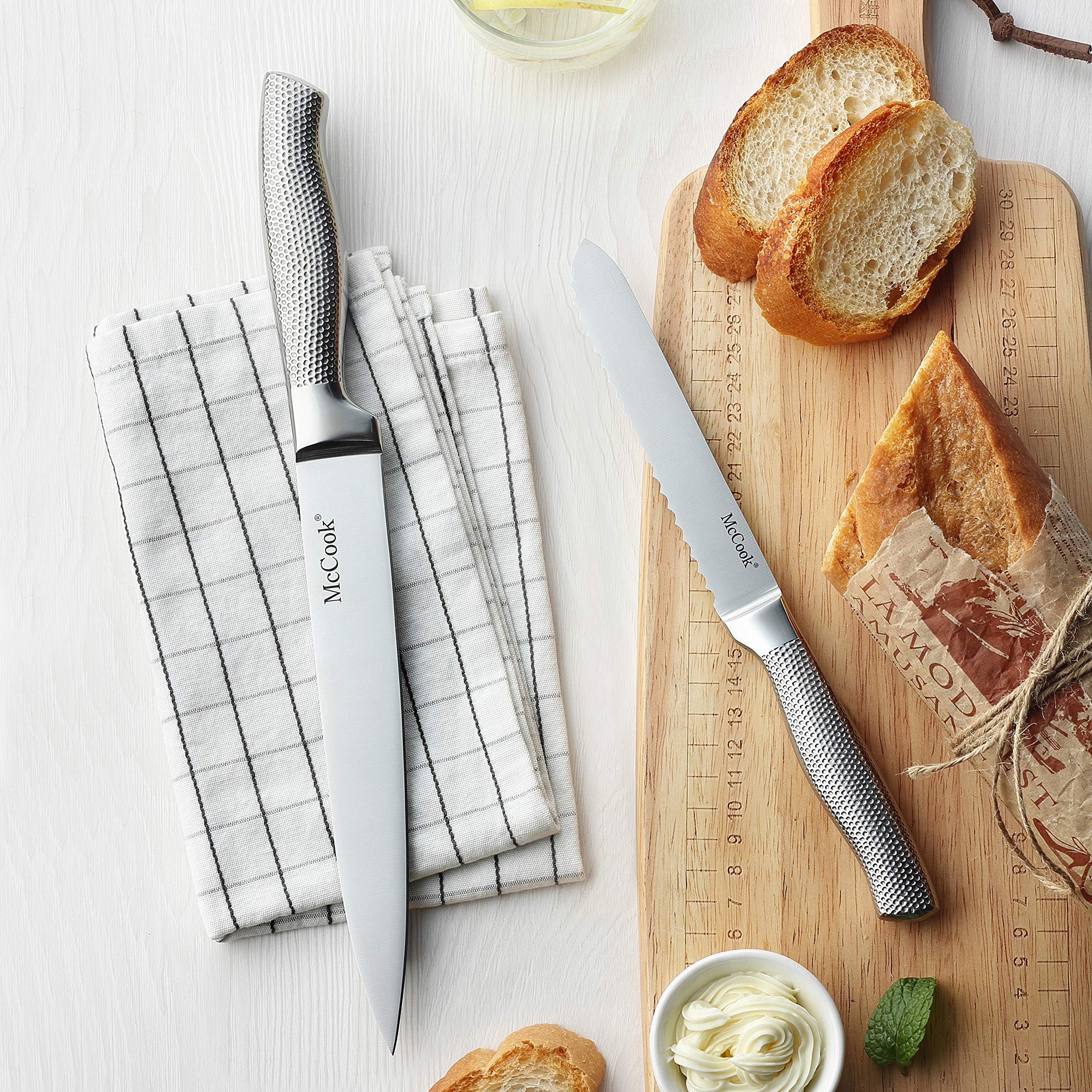 McCook® Knife Sets,German Stainless Steel Kitchen Knife Block Set with Built-in Sharpener, 20-Piece Razor-Sharp Kitchen Knives, Forged Triple Rivet,Full Tang,Ergonomic Handle,Elegant Box for Gift