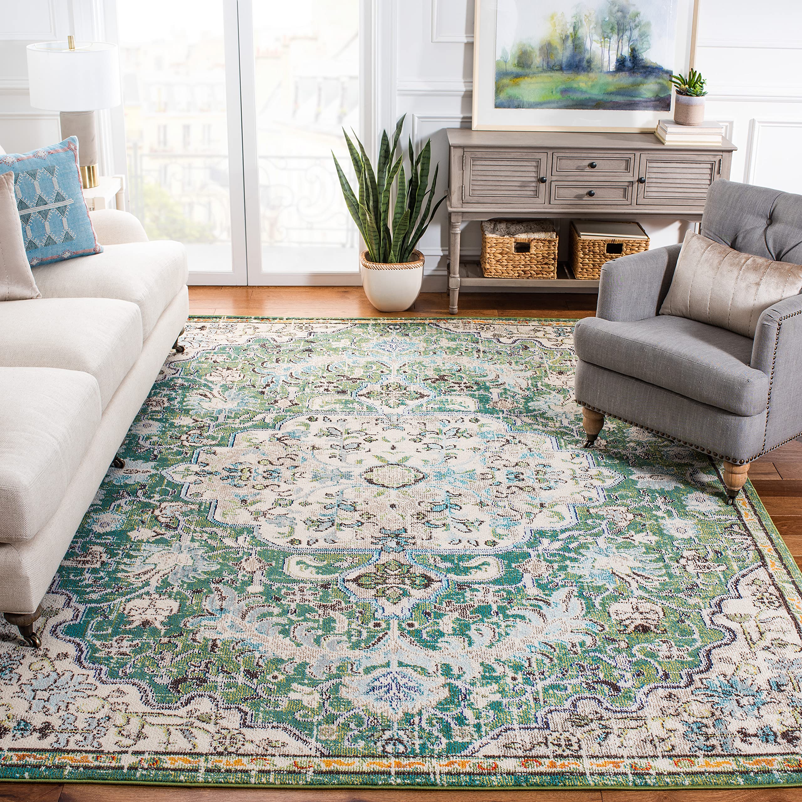 SAFAVIEH Madison Collection Accent Rug - 2'2" x 4', Beige & Black, Medallion Distressed Design, Non-Shedding & Easy Care, Ideal for High Traffic Areas in Entryway, Living Room, Bedroom (MAD447B)