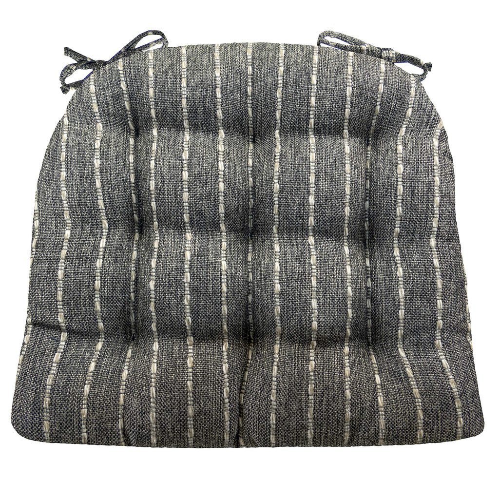 Barnett Home Decor Avante Charcoal Dining Chair Cushions - 15 x 17 Size Small Chair Pad - Latex Foam Fill - Reversible - Made in USA (Dark Gray-Black Stripe/Small)
