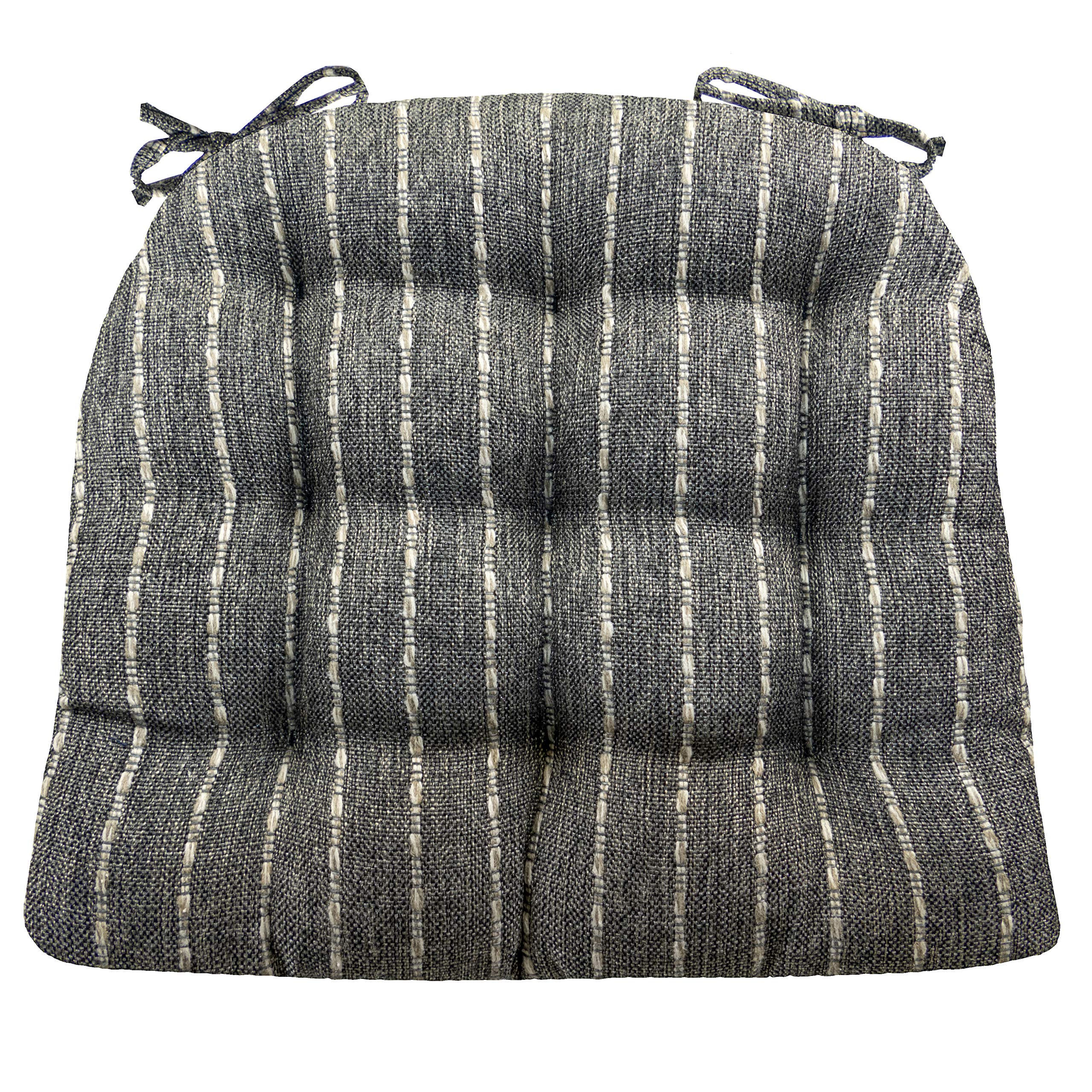 Barnett Home Decor Avante Charcoal Dining Chair Cushions - 15 x 17 Size Small Chair Pad - Latex Foam Fill - Reversible - Made in USA (Dark Gray-Black Stripe/Small)