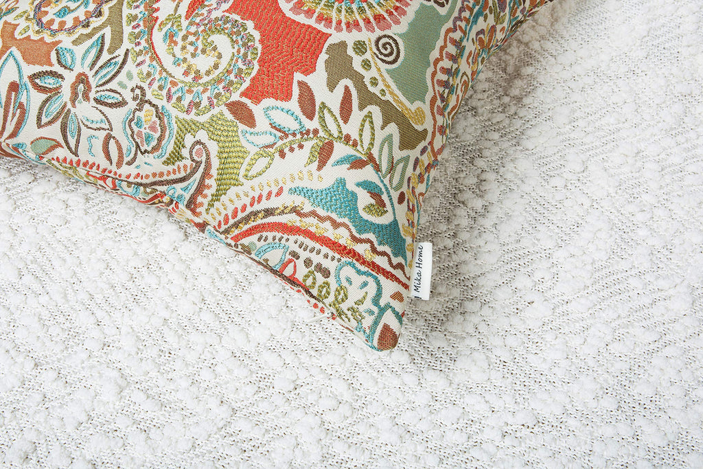 Mika Home Pack of 2 Decorative Pillow Covers Throw Pillow Cases,Paisley Pattern,18X18 Inches,Blue Brown Cream Multicolor