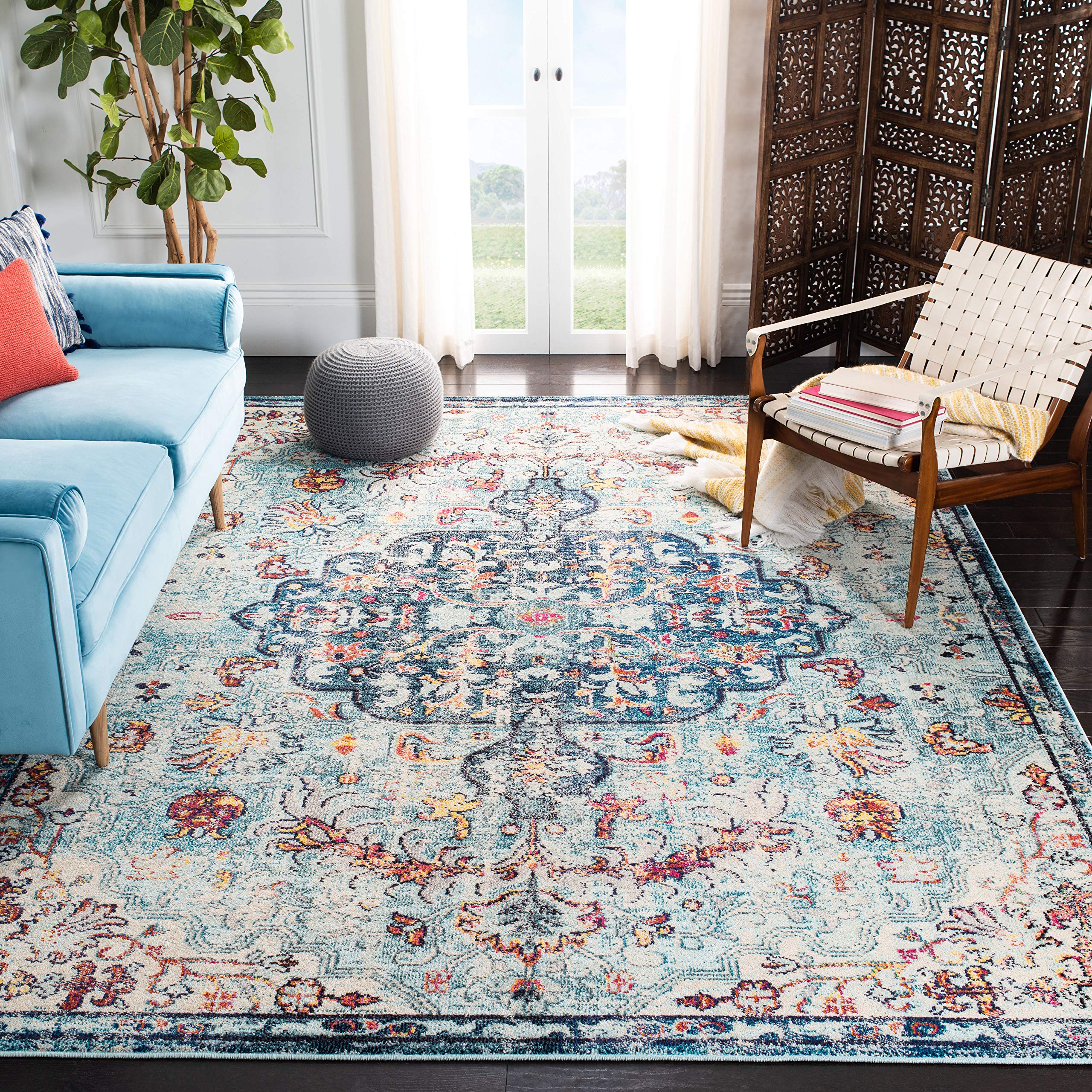 SAFAVIEH Madison Collection Accent Rug - 2'2" x 4', Beige & Black, Medallion Distressed Design, Non-Shedding & Easy Care, Ideal for High Traffic Areas in Entryway, Living Room, Bedroom (MAD447B)