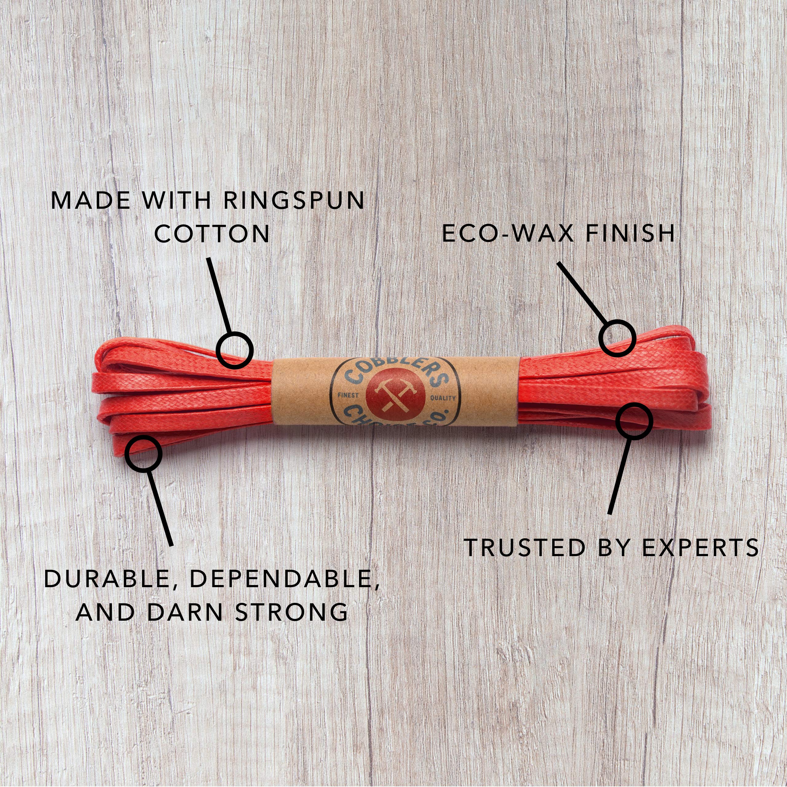 Premium Flat Waxed Cotton Boot Laces - Cobbler's Choice Shoe Laces - Durable and Beautiful!