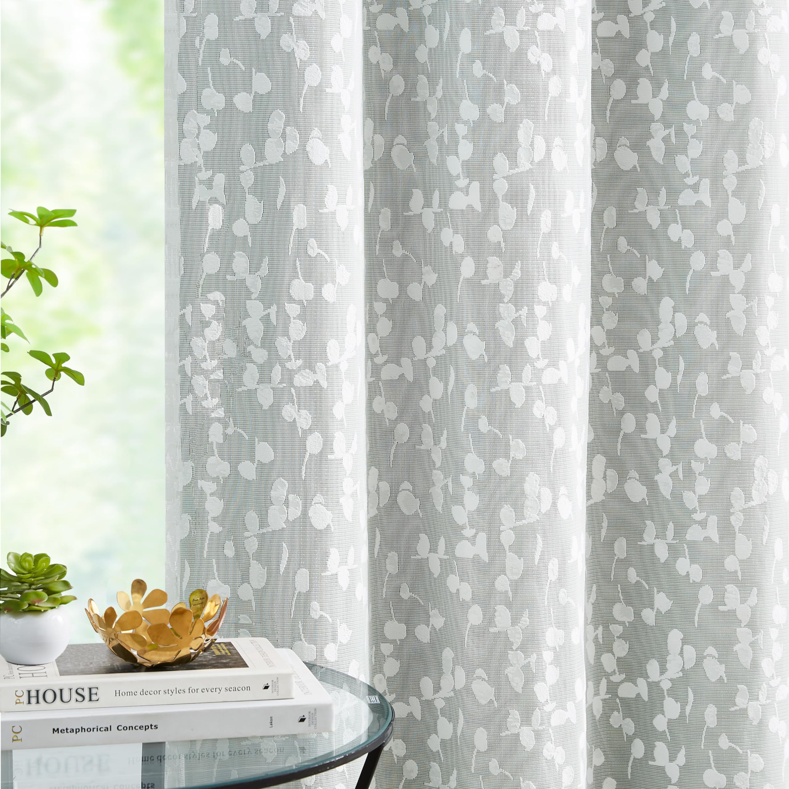 Jubilantex Full Blackout Curtains + Leaf Sheer Window Panels, Beige Mix and Match Style Double Layer Window Treatment Sets for Bedroom Living Room, 4 Panels 52" W x 63" L, Beige and White