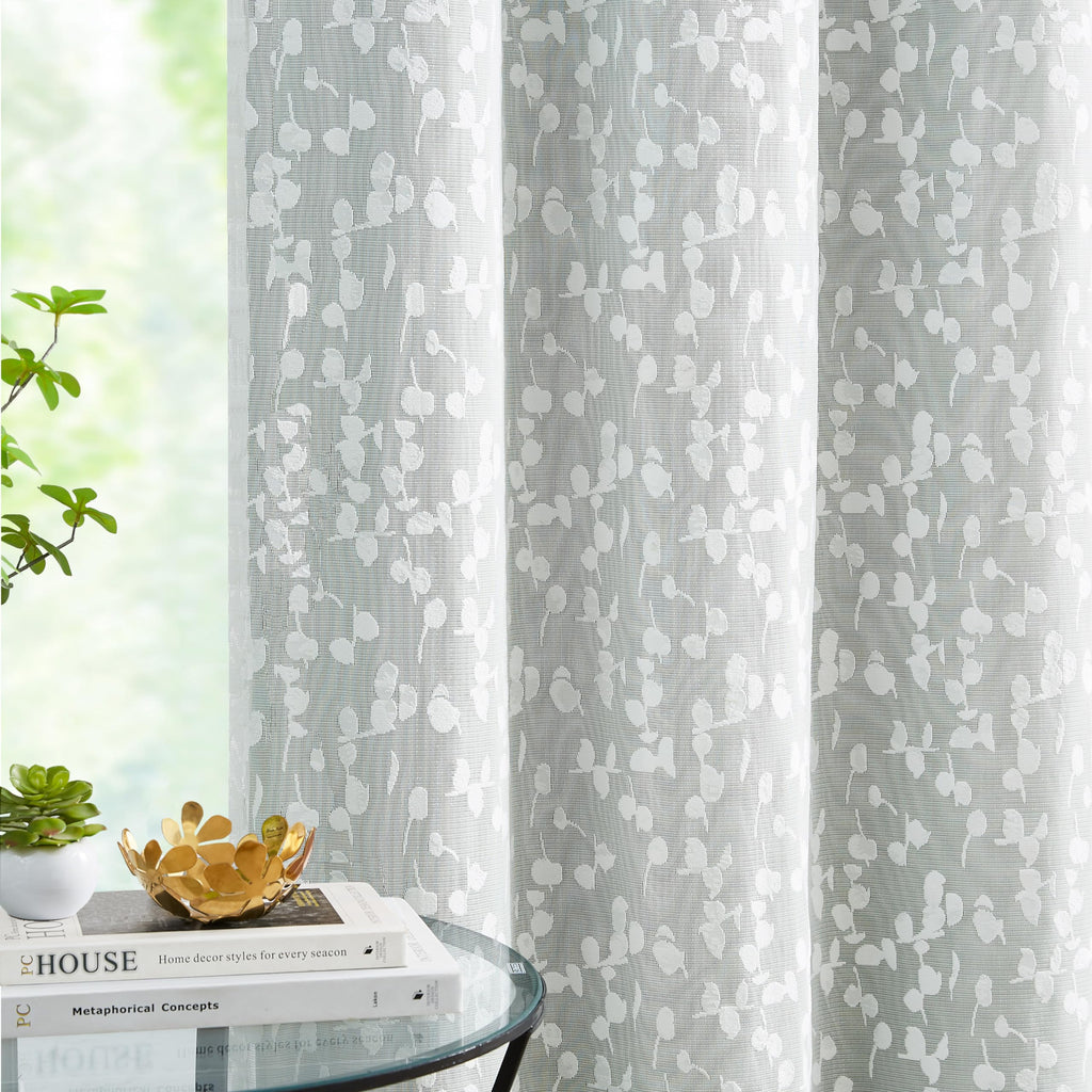 Jubilantex Full Blackout Curtains + Leaf Sheer Window Panels, Beige Mix and Match Style Double Layer Window Treatment Sets for Bedroom Living Room, 4 Panels 52" W x 63" L, Beige and White