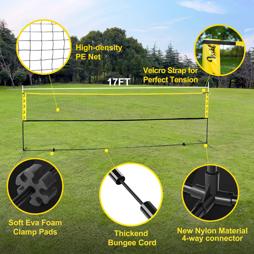 3-in-1 Portable Badminton, Volleyball & Pickleball Net Set for Adults, Adjustable Height 34"–7 ft for Backyards or Beach, Outdoor Sports Combo with Carry Bag, Rackets, Paddles & Balls