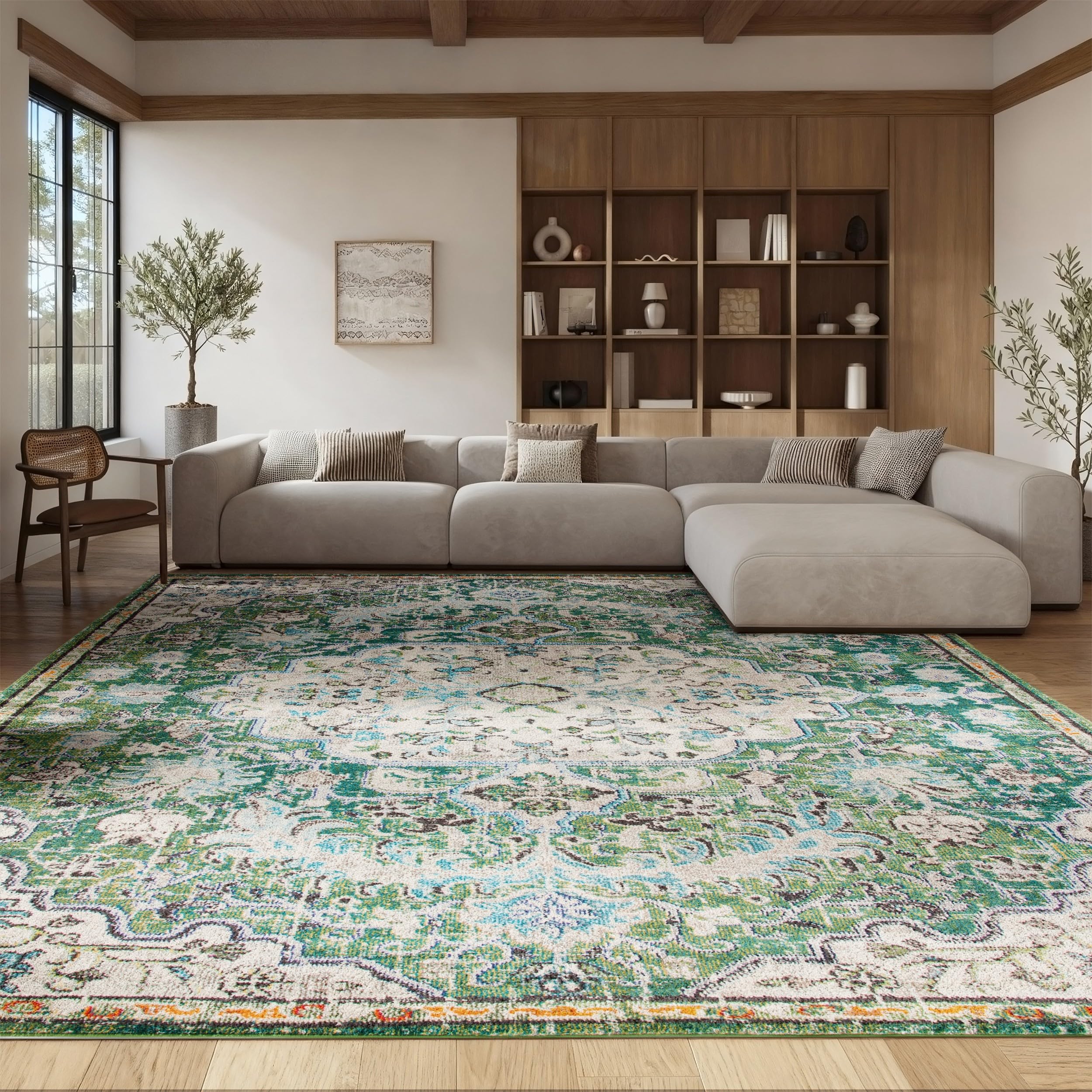 SAFAVIEH Madison Collection Accent Rug - 2'2" x 4', Beige & Black, Medallion Distressed Design, Non-Shedding & Easy Care, Ideal for High Traffic Areas in Entryway, Living Room, Bedroom (MAD447B)
