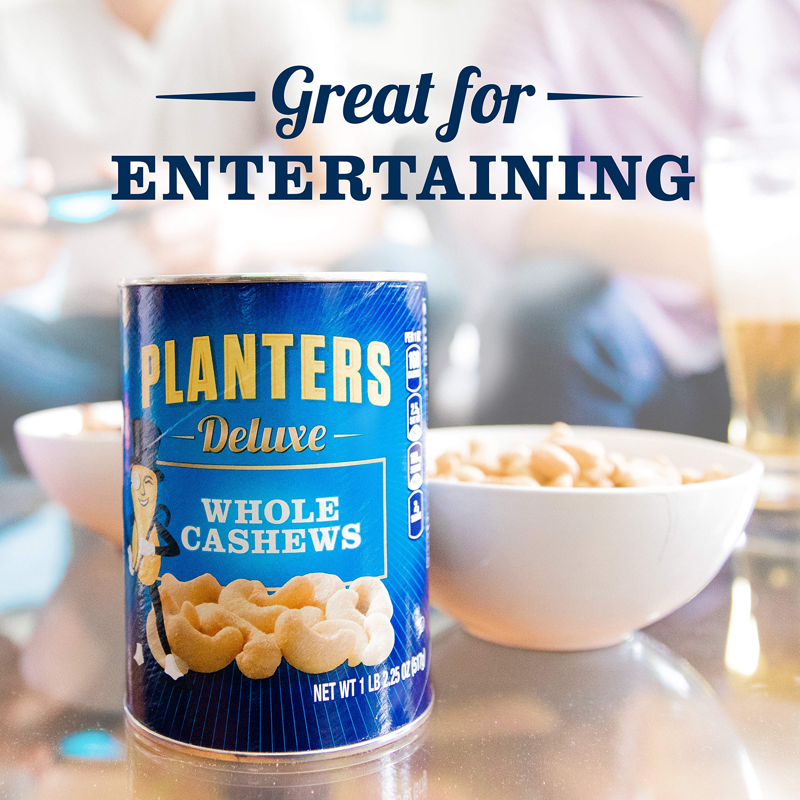 PLANTERS Deluxe Lightly Salted Whole Cashews, 18.25 oz. Resealable Container - Lightly Salted Cashews & Lightly Salted Nuts - Snacks for Adults & Kids - Vegan Snacks, Kosher