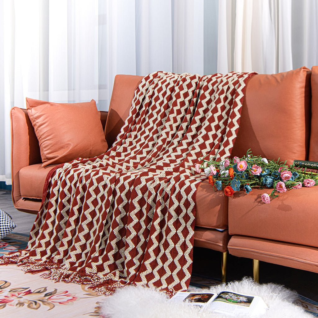 NTBAY Acrylic Knitted Throw Blanket, Lightweight and Soft Cozy Decorative Woven Blanket with Tassels for Travel, Couch, Bed, Sofa, 51x67 Inches, Grey Wave