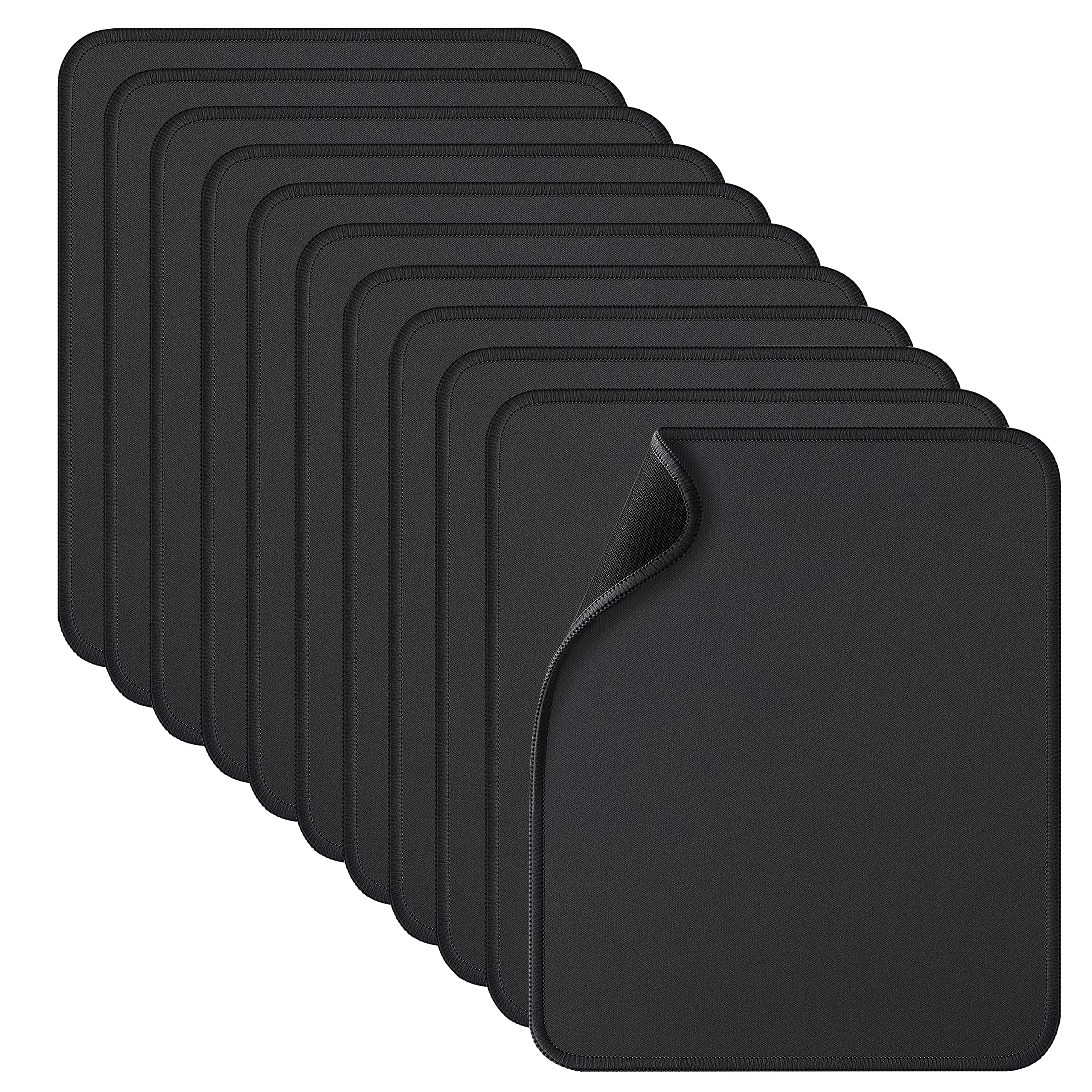 Zhithink 11 Pack Mouse Pad with Reinforced Stitching Edge, Washable Mousepad with Grippy Non-Slip Rubber Base, 0.12 Inch Thick Smooth Tracks Computer Mouse Pads Bulk for Desk, Black, 10.2x8.2 Inch