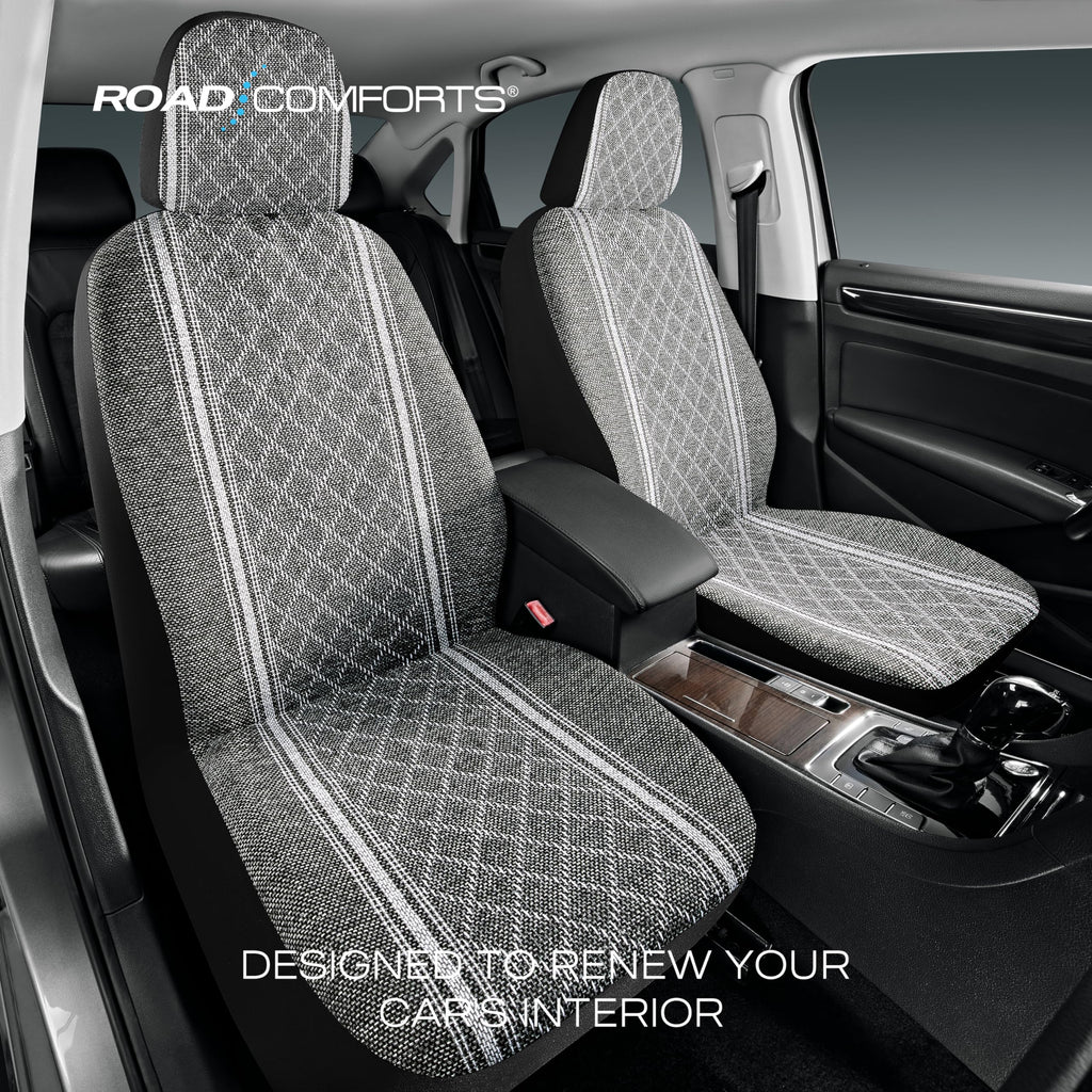 Road Comforts Baja Blanket Seat Covers Gray Diamond Bucket Seat Covers Low Back Full Set - Jacquard Fabric, Airbag Compatible, Universal Fits for Most Cars, Truck, SUV, Vans