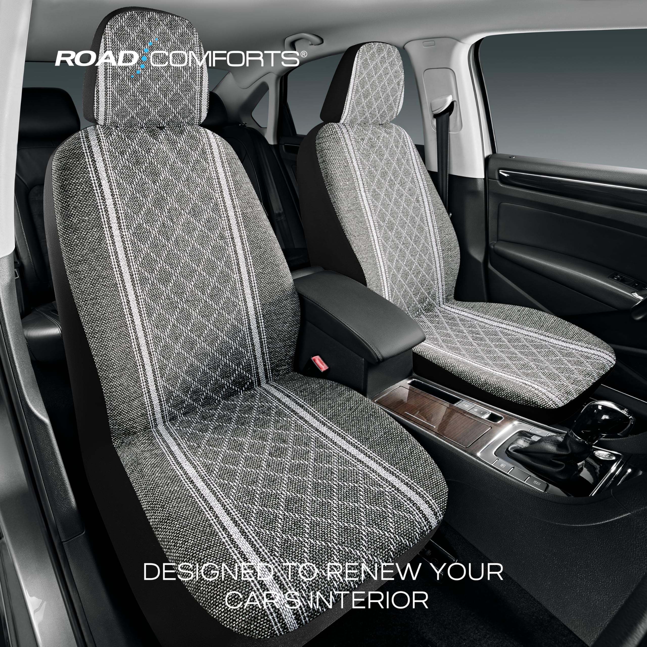 Road Comforts Baja Blanket Seat Covers Gray Diamond Bucket Seat Covers Low Back Full Set - Jacquard Fabric, Airbag Compatible, Universal Fits for Most Cars, Truck, SUV, Vans