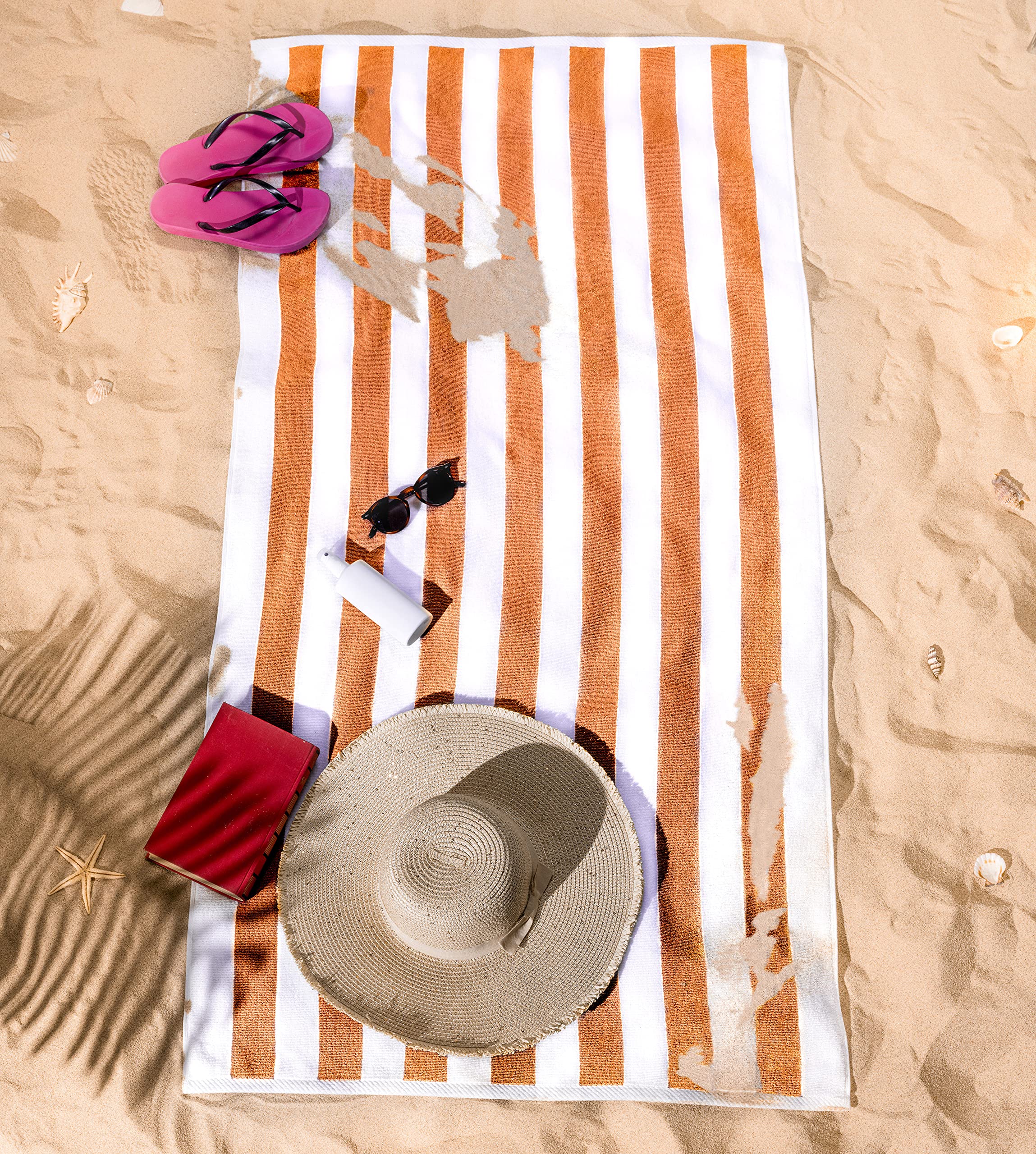 American Soft Linen Cabana Striped Beach Towels, 30x60 inch 4 Piece Oversize Pool Towels, Quick Drying Sand Free Swim Towels, Beige