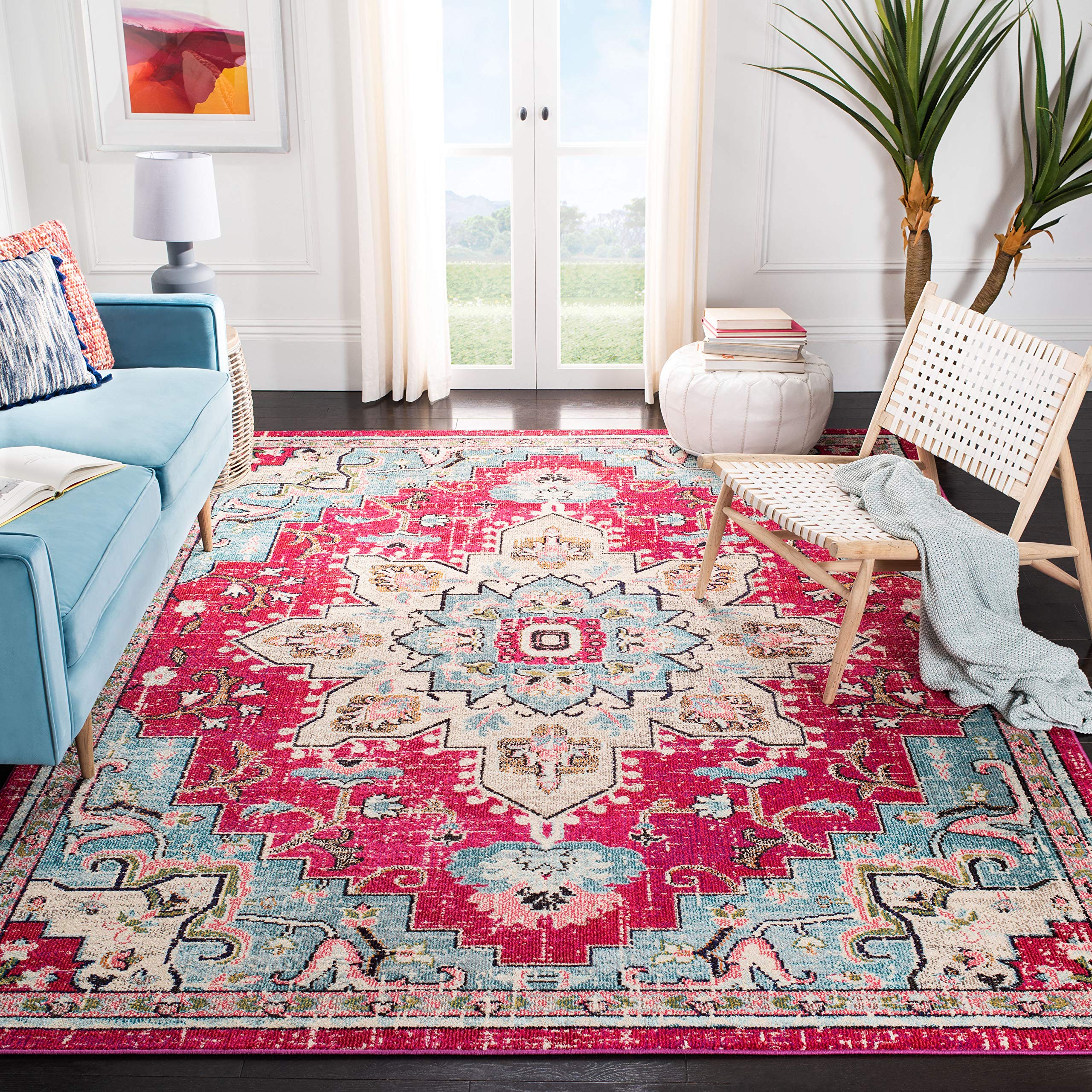 SAFAVIEH Madison Collection Area Rug - 2'2" x 4', Beige & Orange, Boho Chic Distressed Medallion Design, Non-Shedding & Easy to Clean, Ideal for Living Room, Bedroom, Dining Space (MAD473E)