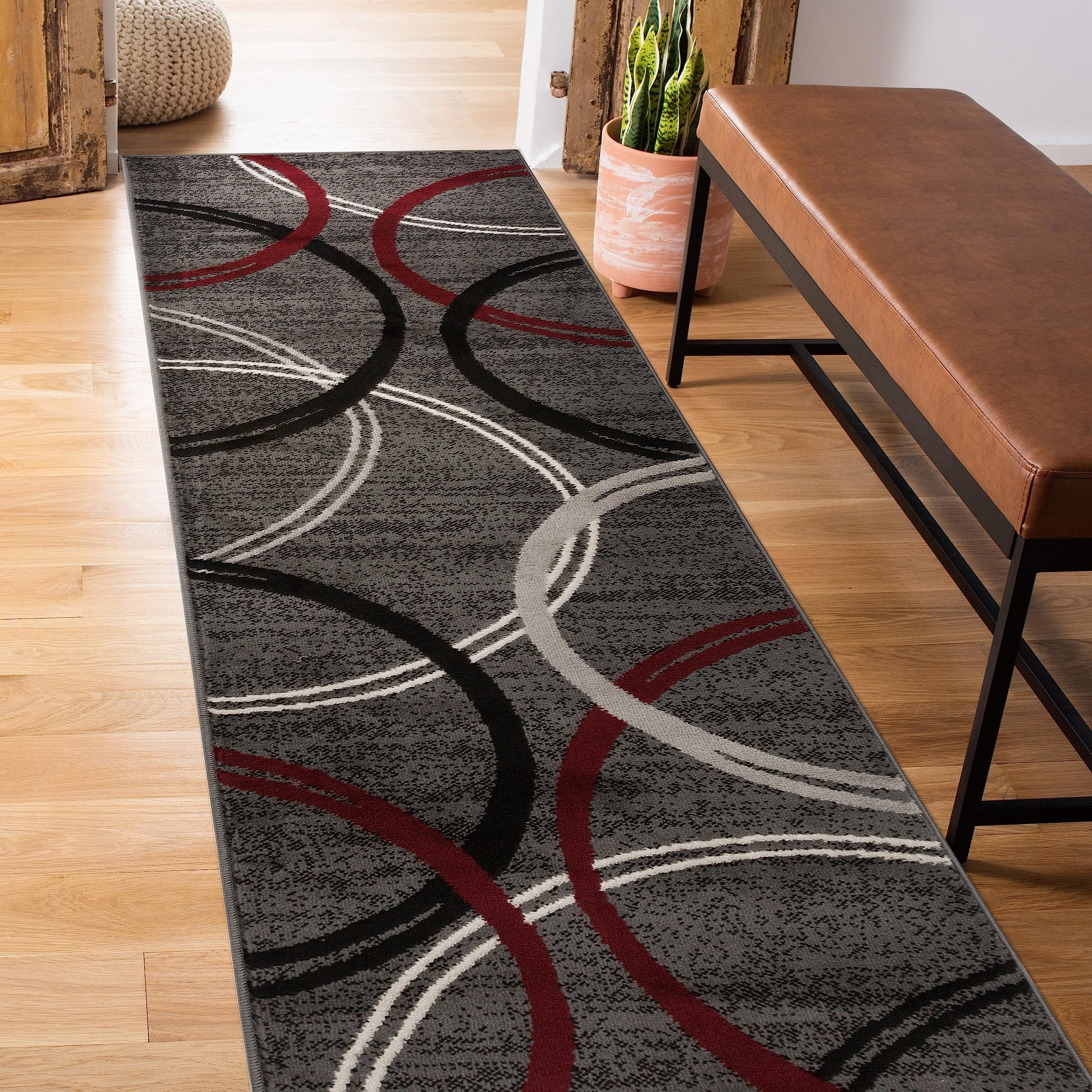 Rugshop Modern Wavy Circles Design Accent Rug, Carpet with Jute Backing for Entryway, Kitchen, or Pet Area, Black, 2' x 3'
