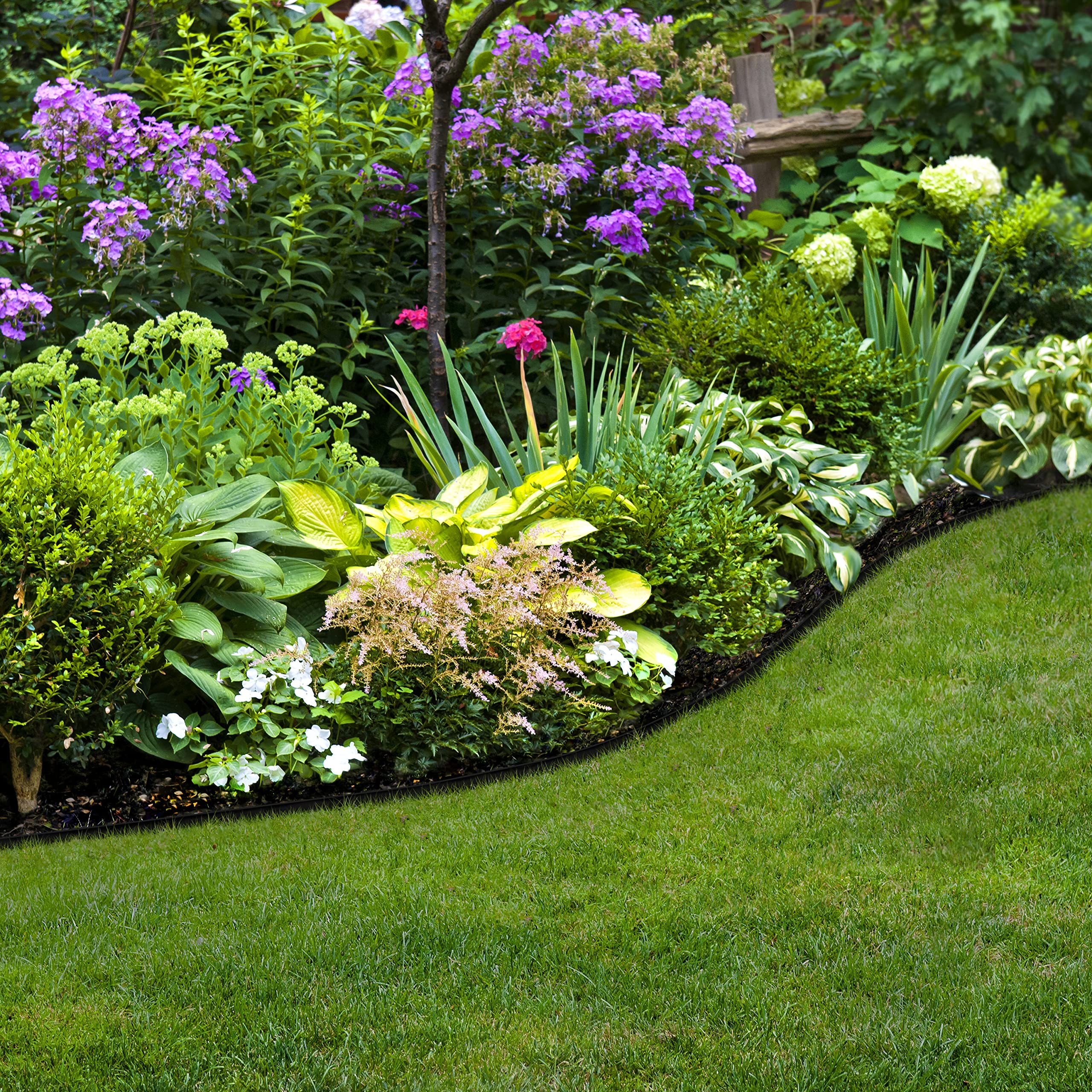 EasyFlex Pound‑In Landscape Edging with Bonus Anchoring Stakes – 20‑Foot Plastic Garden Border, 4.5 in. Straight‑Top Lawn Edging, Black