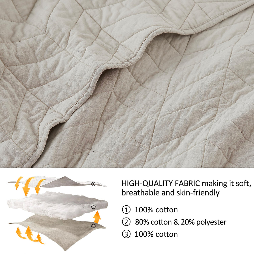 palassio Beige Cotton Quilt Twin Size Bedding Sets with Pillow Sham, White Lightweight Soft Bedspread Coverlet, Tan Cream Quilted Comforter Bed Cover for All Season, 2 Pieces, 68x86 inches