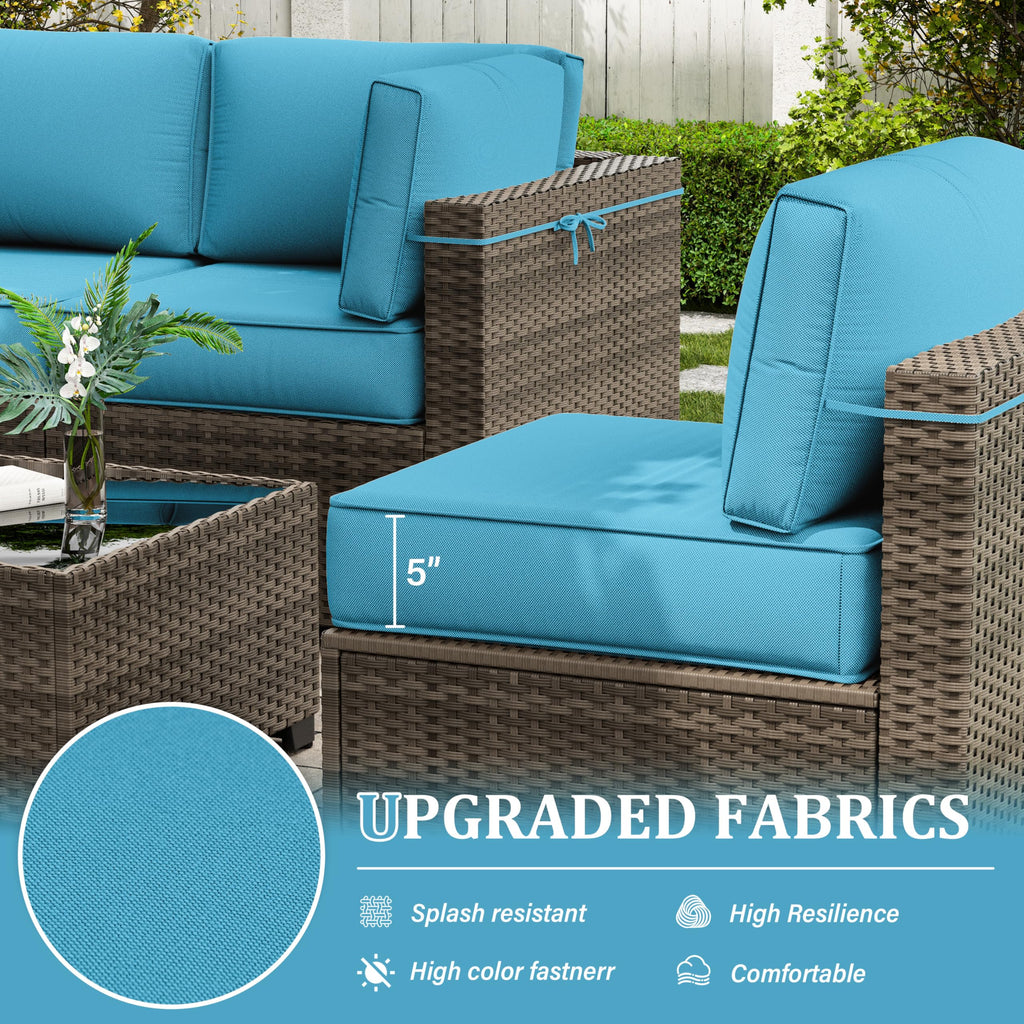 Outdoor Furniture Replacement Cushions, 5" Foam Foam High-Density, Fits 6-seat Sectional Rattan Conversation Set, 14 Piece Patio Water-Resistant Replacement Sofa Cushions, Liner&Cover