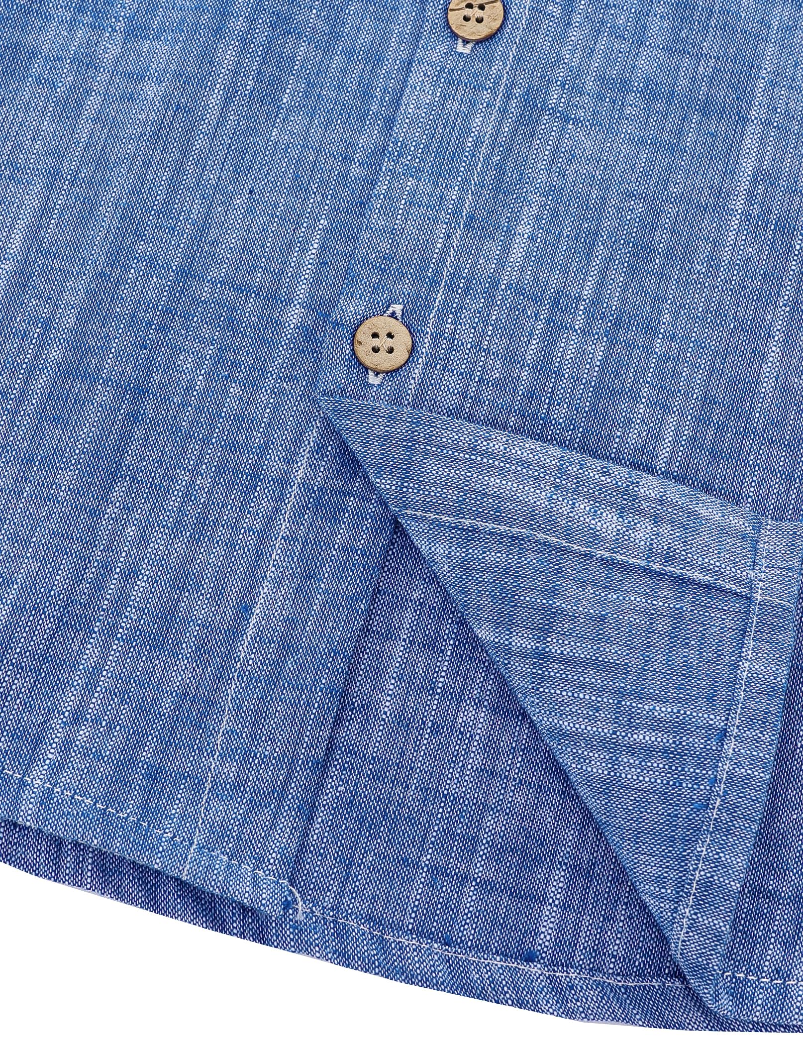 JOGAL Boys Chambray Shirts Short Sleeve Button Down Casual Cotton Woven Shirt with Two Pockets for Kids 6-14 Years