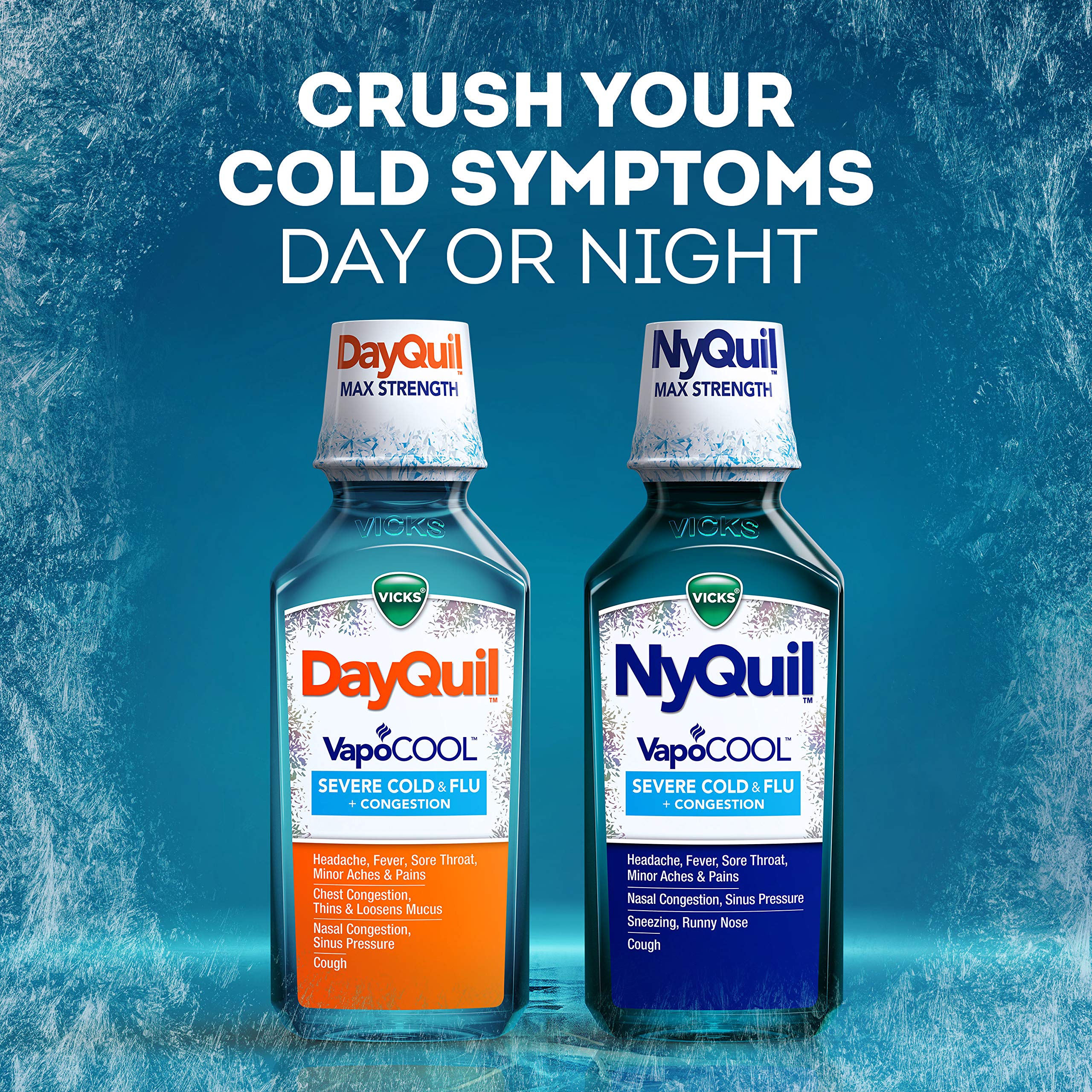 Vicks DayQuil & NyQuil SEVERE Cold & Flu Medicine, Relief for Headache, Fever, Sore Throat, Minor Aches & Pains, Nasal Congestion, Sinus Pressure, Stuffy Nose, and Cough, Co-Pack, 2 x 12 OZ