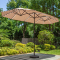 PHI VILLA 13ft Patio Umbrella with Solar-Powered 120 PCS LED Color-Changing Lights, Triple-Head Large Rectangle Umbrella Outdoor Patio for Table with Crank Lift,Beige(No Base)