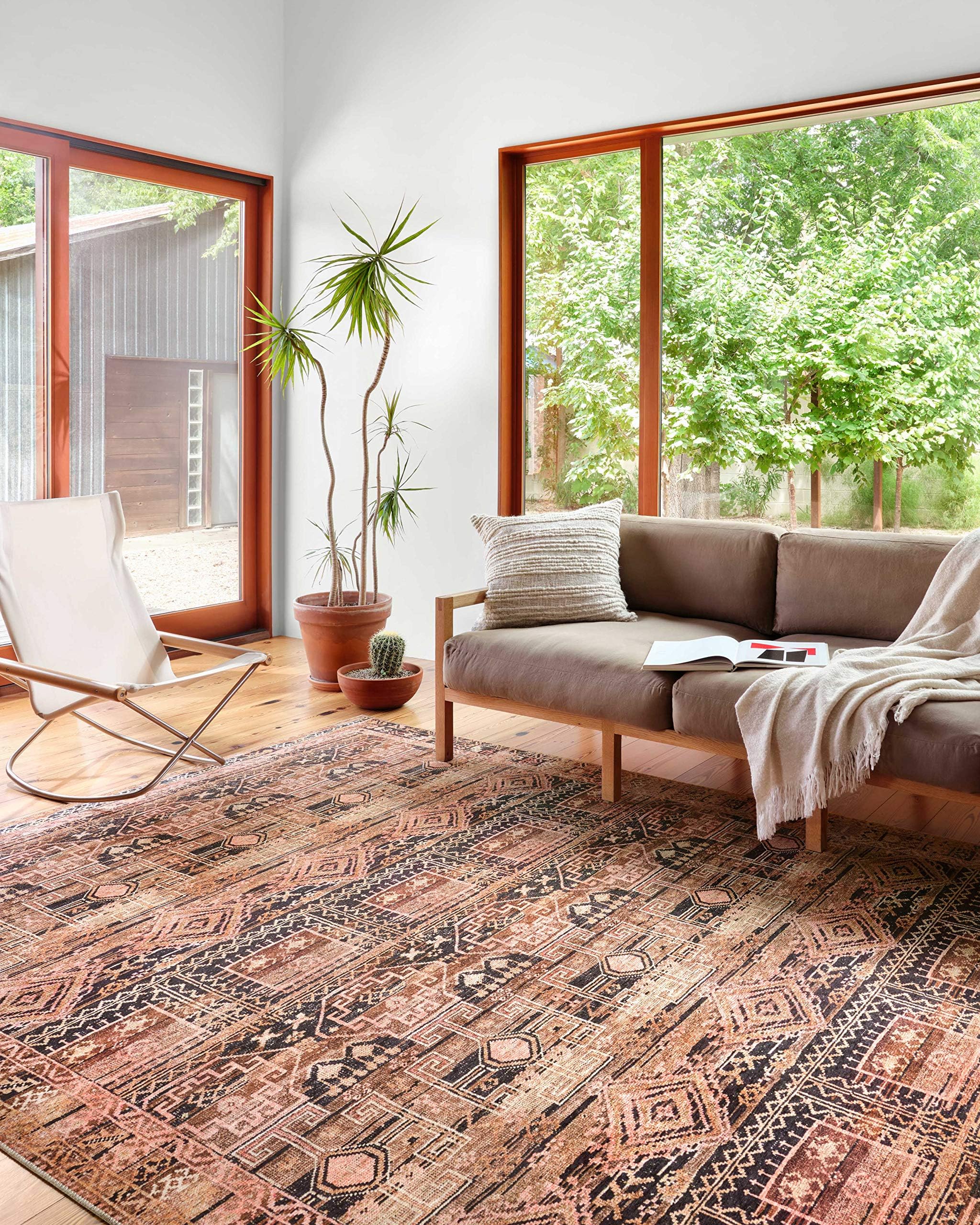 Loloi Layla Collection LAY-07 Blue/Tangerine 2'-3" x 3'-9" .13" Thick Accent Rug, Soft, Durable, Vintage Inspired, Distressed, Low Pile, Non-Shedding, Easy Clean, Printed, Living Room Rug